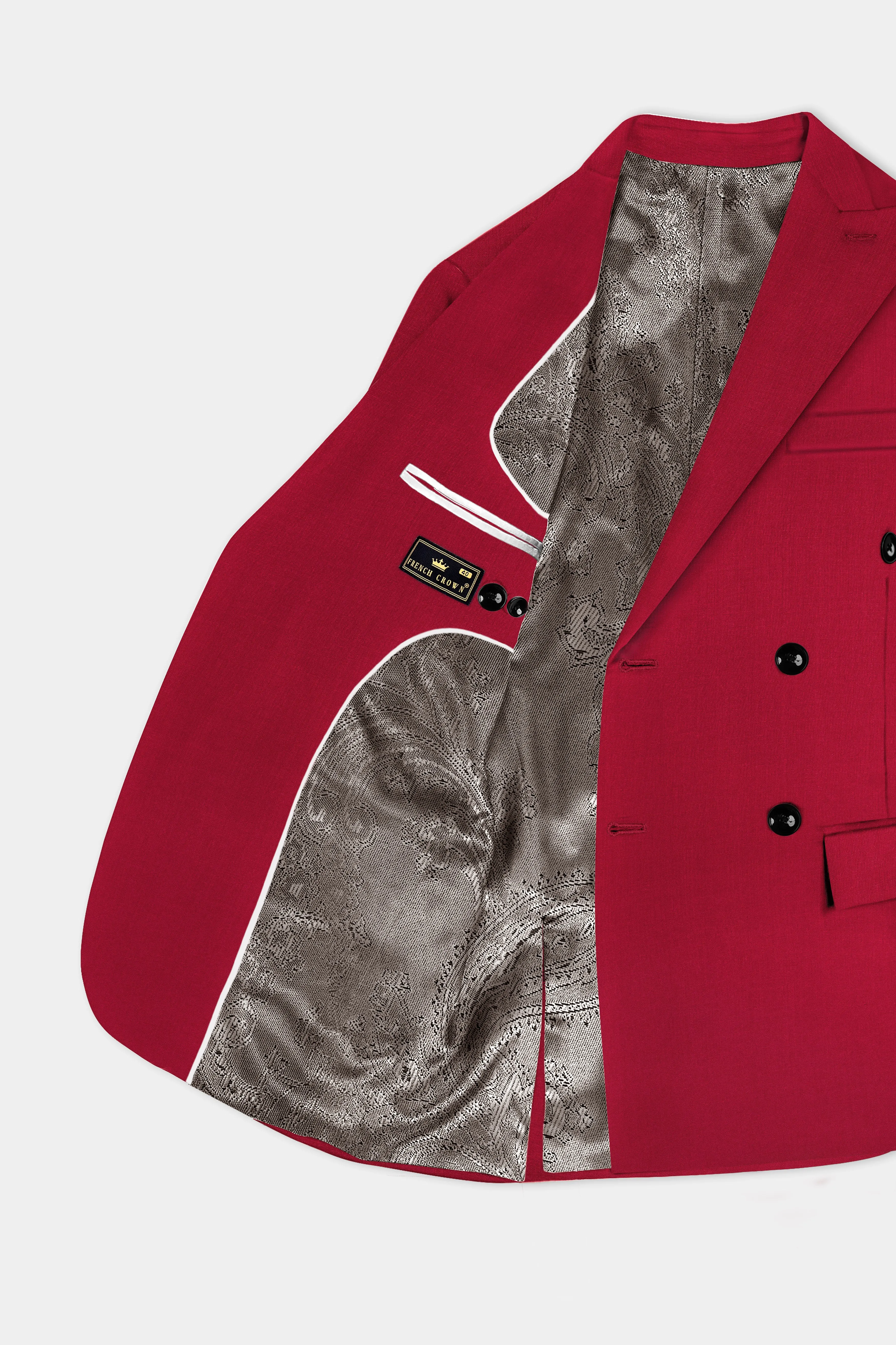 Vermilion-Chili Red Solid Wool Rich Double Breasted Slight Stretch Suit sold by French Crown product image thumbnail 5