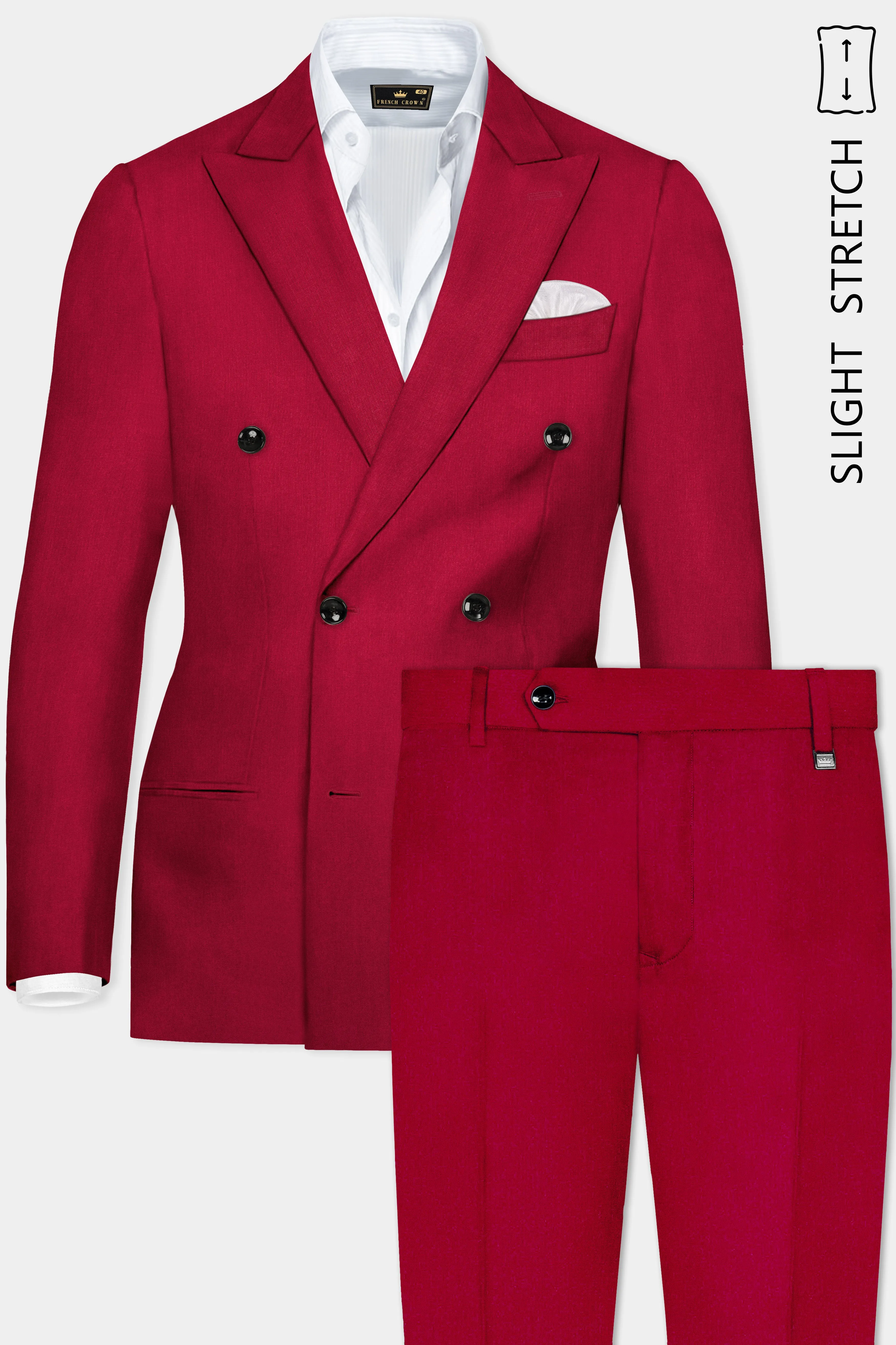 Vermilion-Chili Red Solid Wool Rich Double Breasted Slight Stretch Suit sold by French Crown product image thumbnail 2