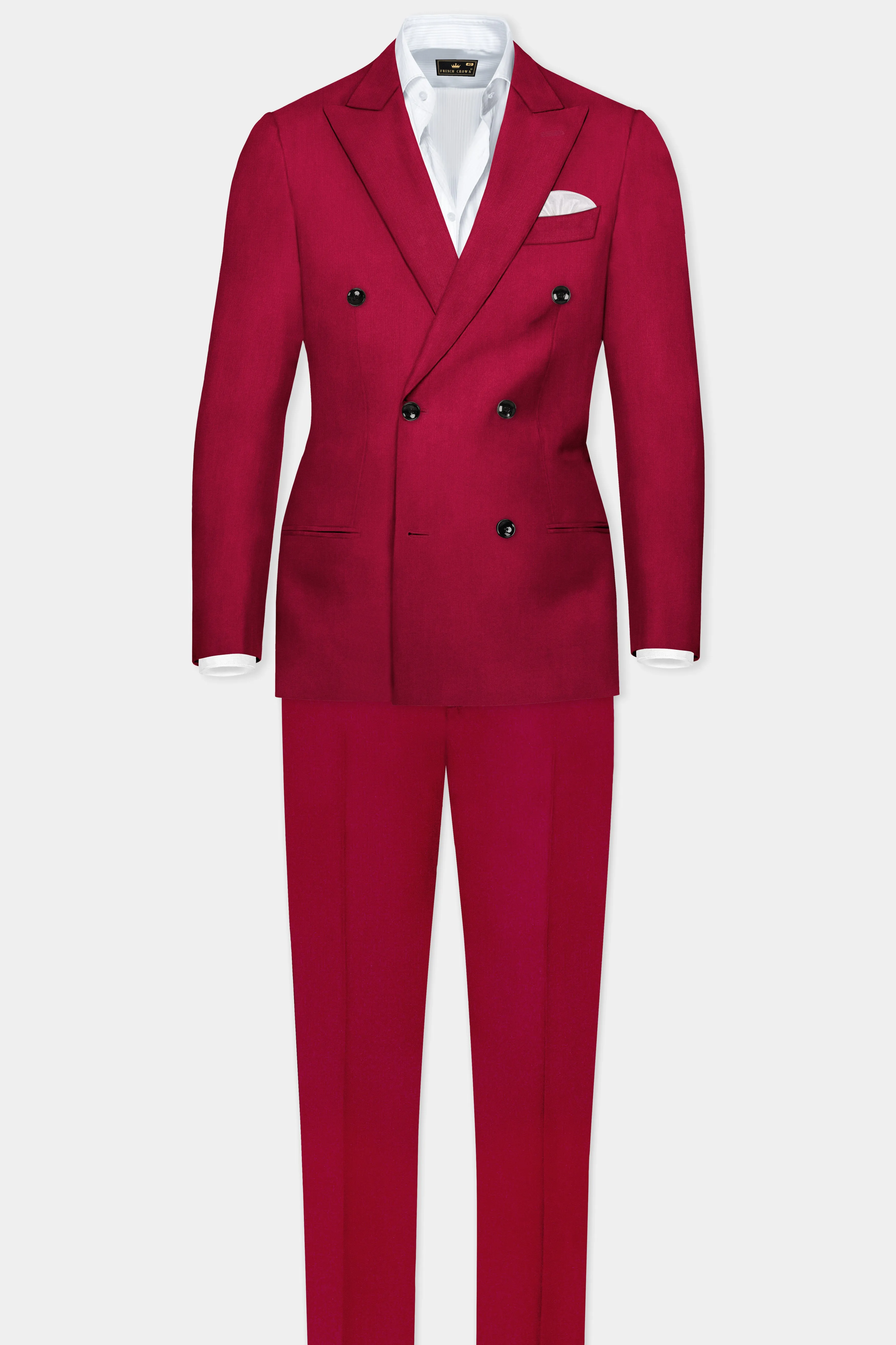 Vermilion-Chili Red Solid Wool Rich Double Breasted Slight Stretch Suit sold by French Crown product image thumbnail 4