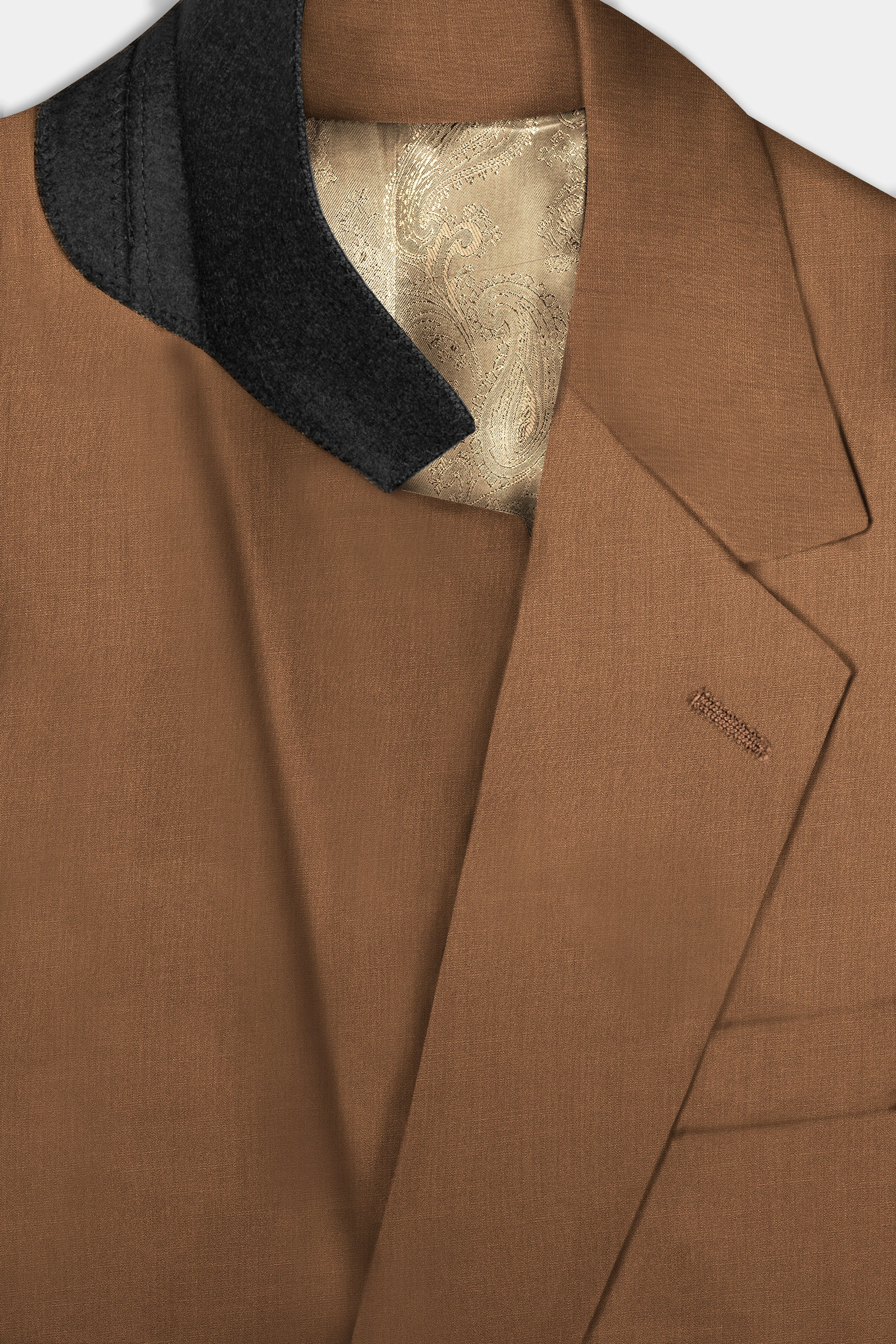Bronze-Tawny Brown Solid Wool Rich Single Breasted Slight Stretch Blazer sold by French Crown product image thumbnail 5