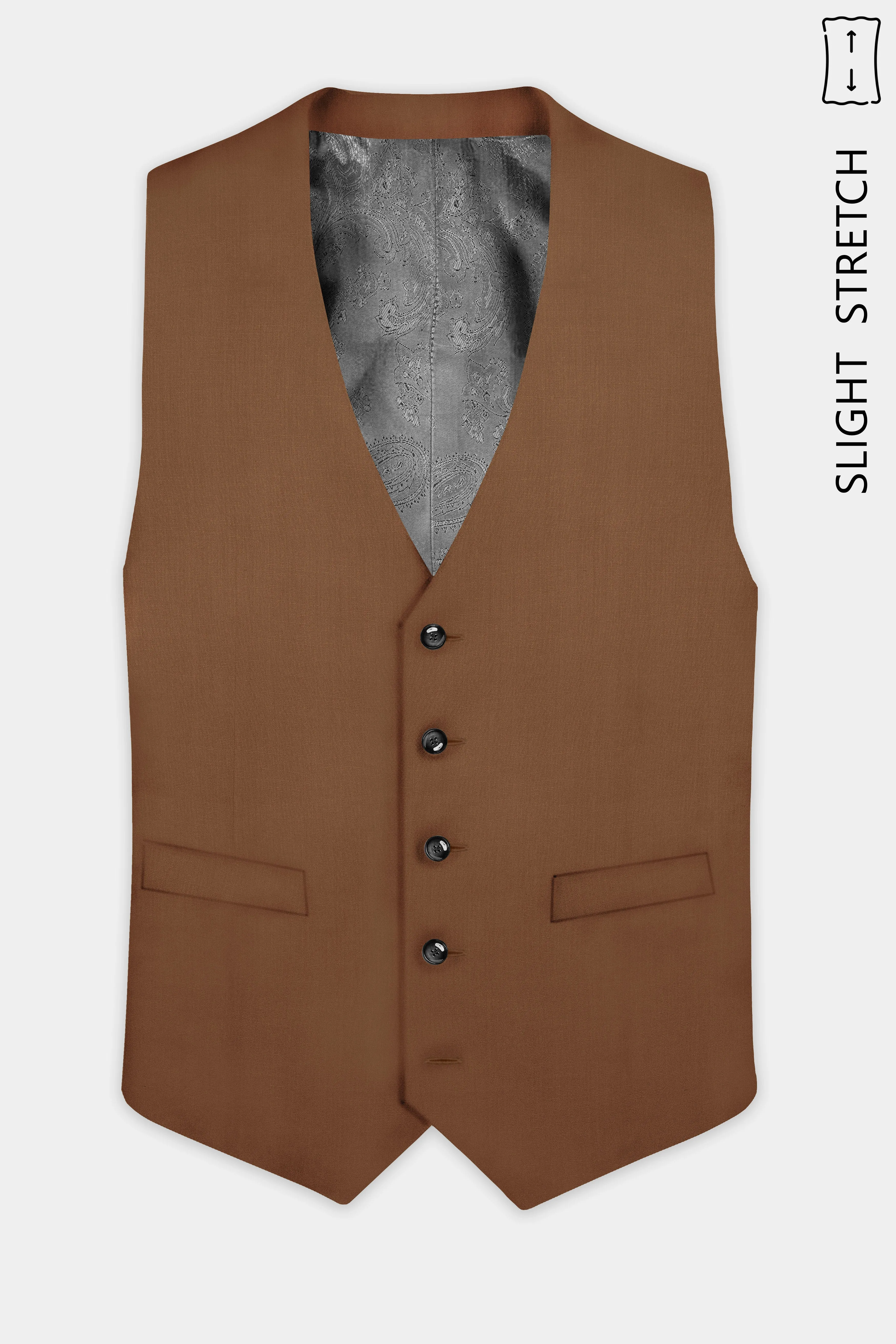 Bronze-Tawny Brown Solid Wool Rich Slight Stretch Waistcoat sold by French Crown product image thumbnail 2