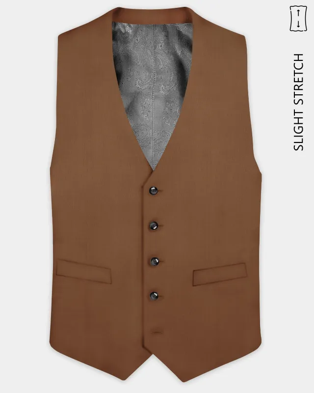 Bronze-Tawny Brown Solid Wool Rich Slight Stretch Waistcoat sold by French Crown