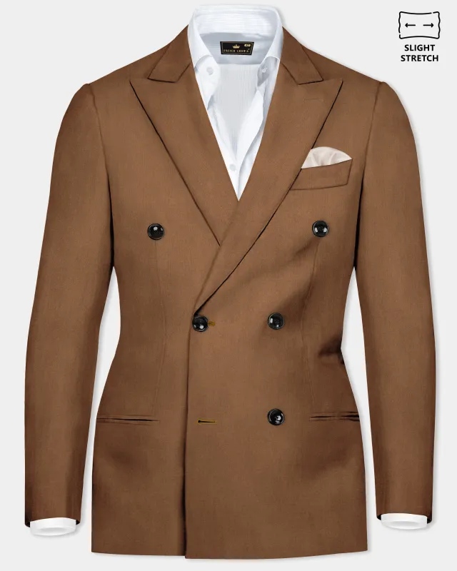 Bronze-Tawny Brown Solid Wool Rich Double Breasted Slight Stretch Blazer sold by French Crown