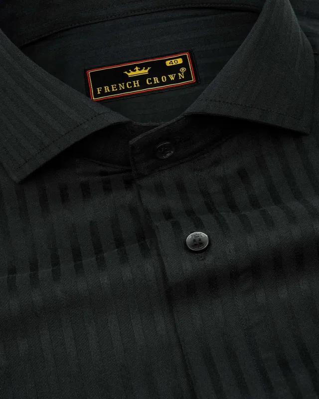 Jade Black Striped Dobby Textured Premium Giza Cotton Shirt sold by French Crown
