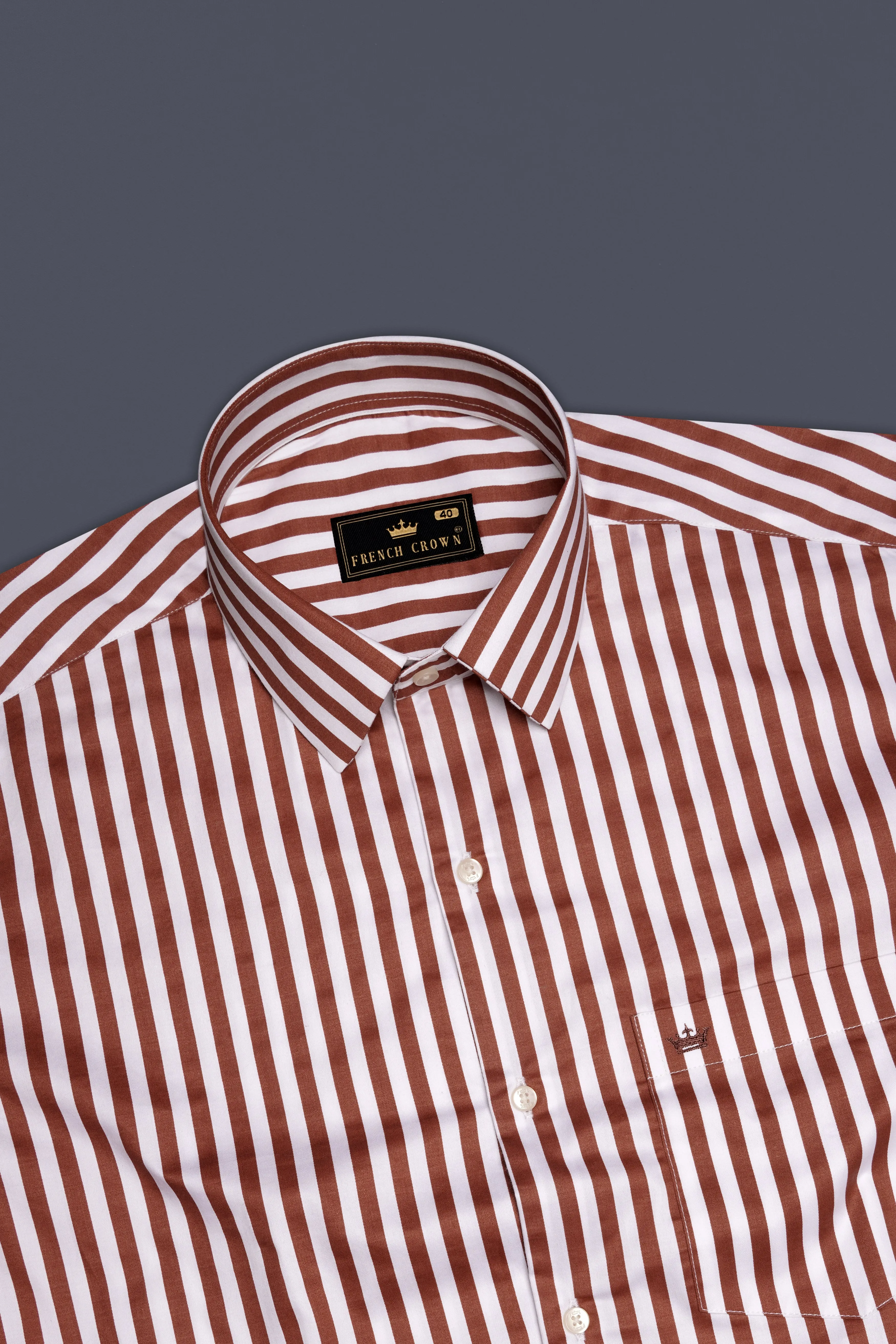 Brunoro-Ironstone Brown And Bright White Candy Striped Subtle Sheen Super Soft Premium Cotton Dress Shirt sold by French Crown product image thumbnail 5