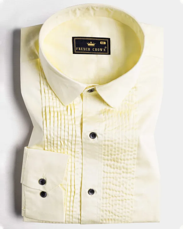 Maize Beige Subtle Sheen Super Soft Premium Cotton Tuxedo Shirt sold by French Crown