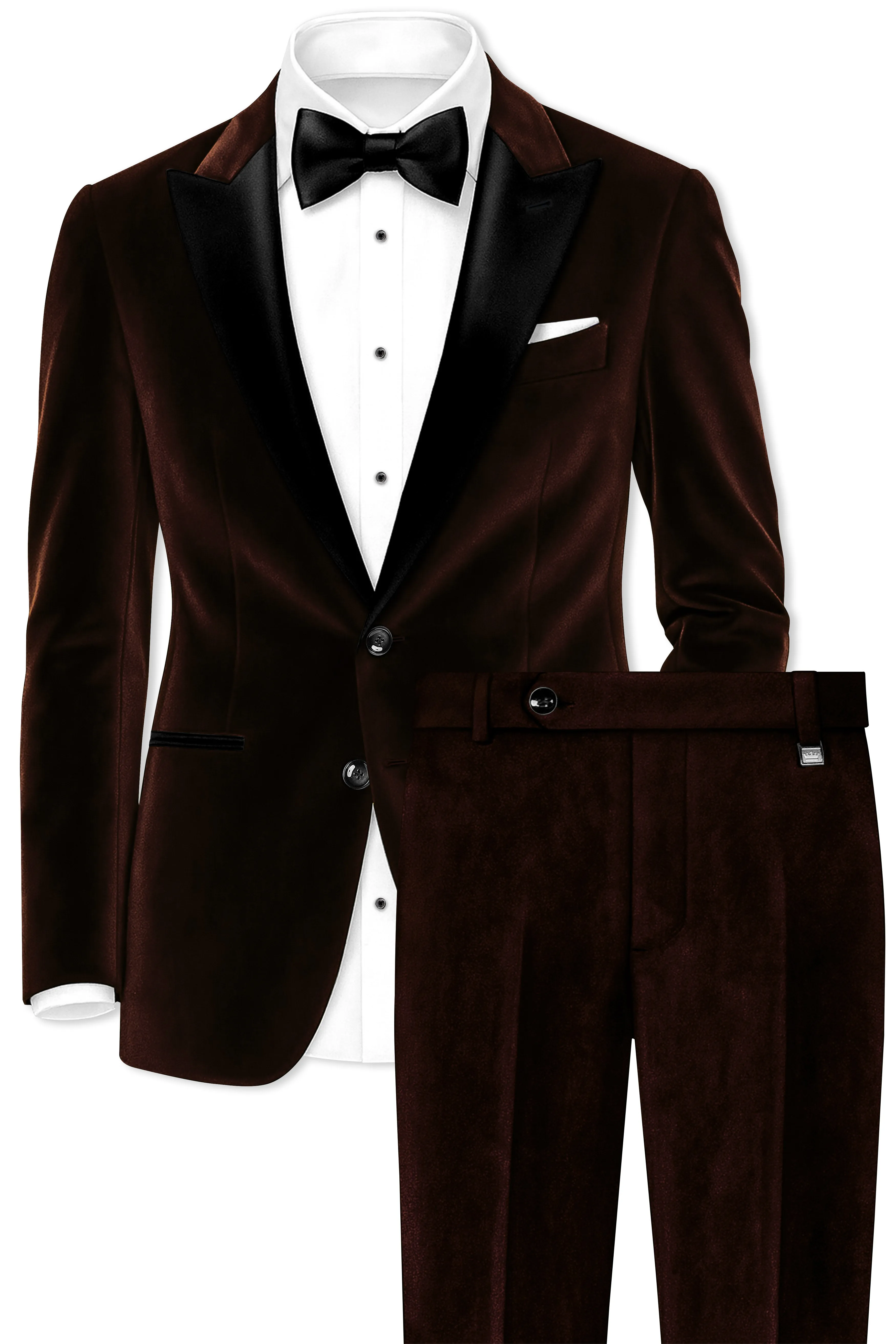 Fumivell-Asphalt Brown Velvet Peak Lapel Tuxedo Suit sold by French Crown product image thumbnail 2