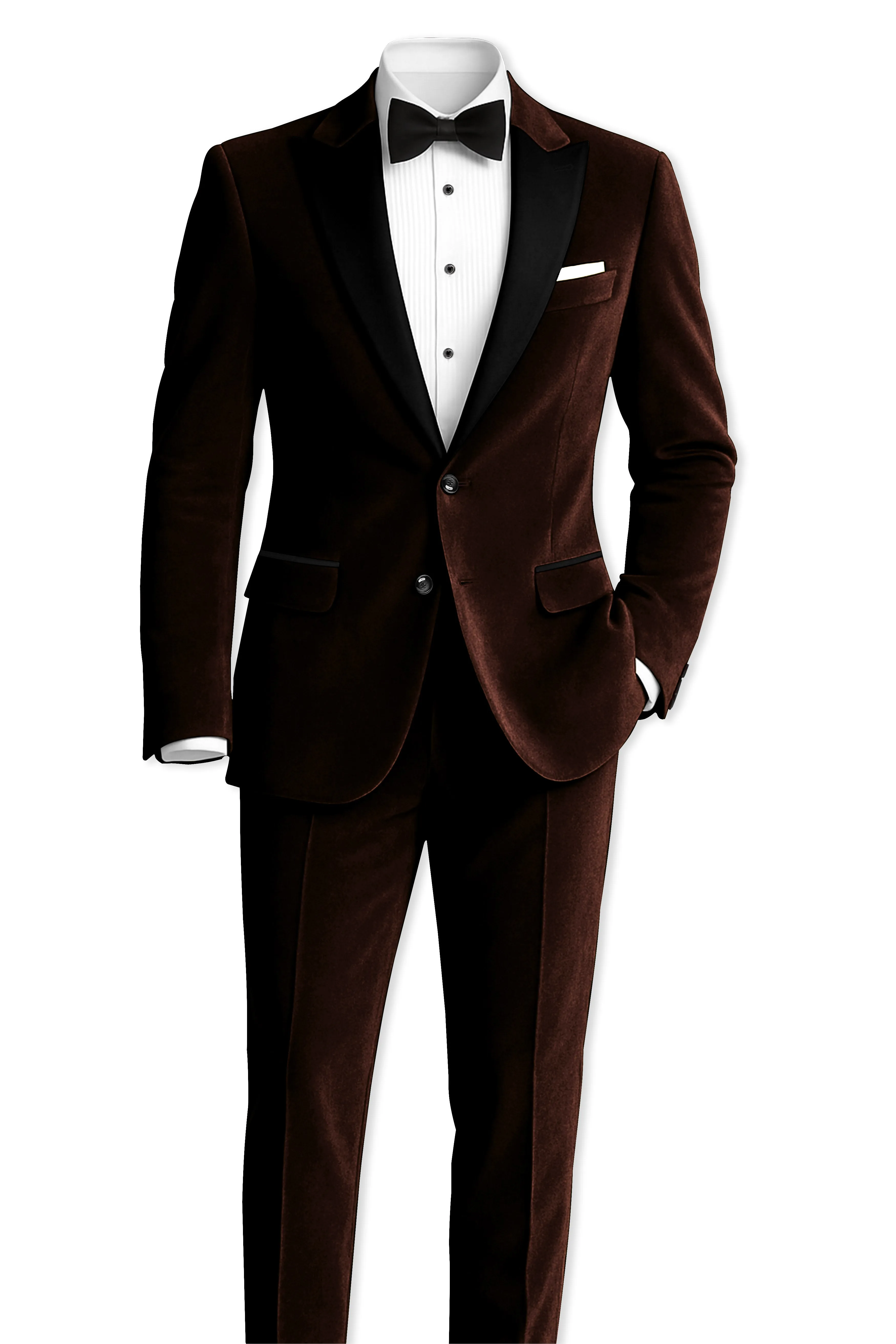 Fumivell-Asphalt Brown Velvet Peak Lapel Tuxedo Suit sold by French Crown product image thumbnail 4