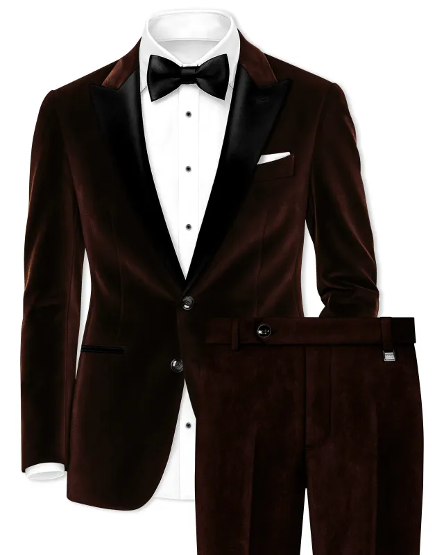Fumivell-Asphalt Brown Velvet Peak Lapel Tuxedo Suit sold by French Crown