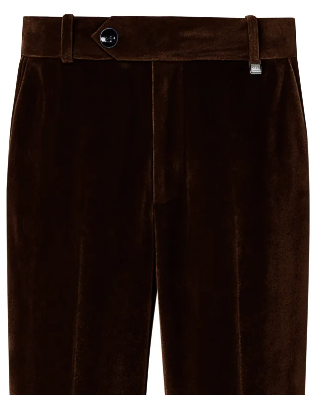 Fumivell-Asphalt Brown Velvet Stretchable Waistband Pant sold by French Crown