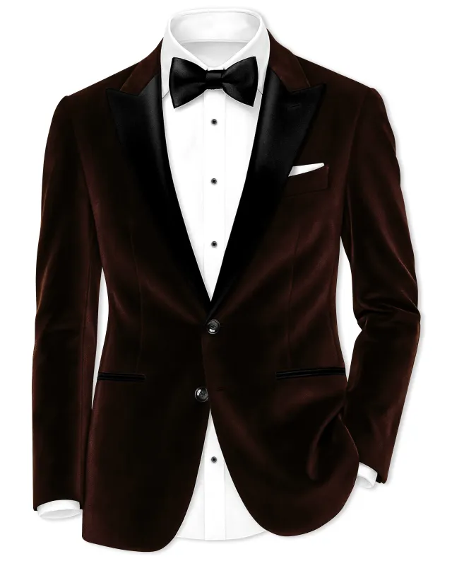 Fumivell-Asphalt Brown Velvet Peak Lapel Tuxedo Blazer sold by French Crown