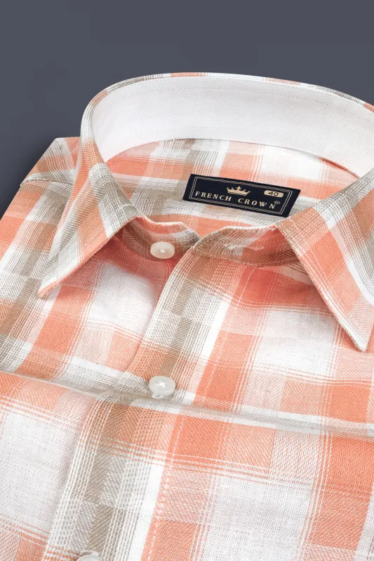 Beaver Brown and Zinnwaldite Twill Checkered Premium Cotton Shirt sold by French Crown