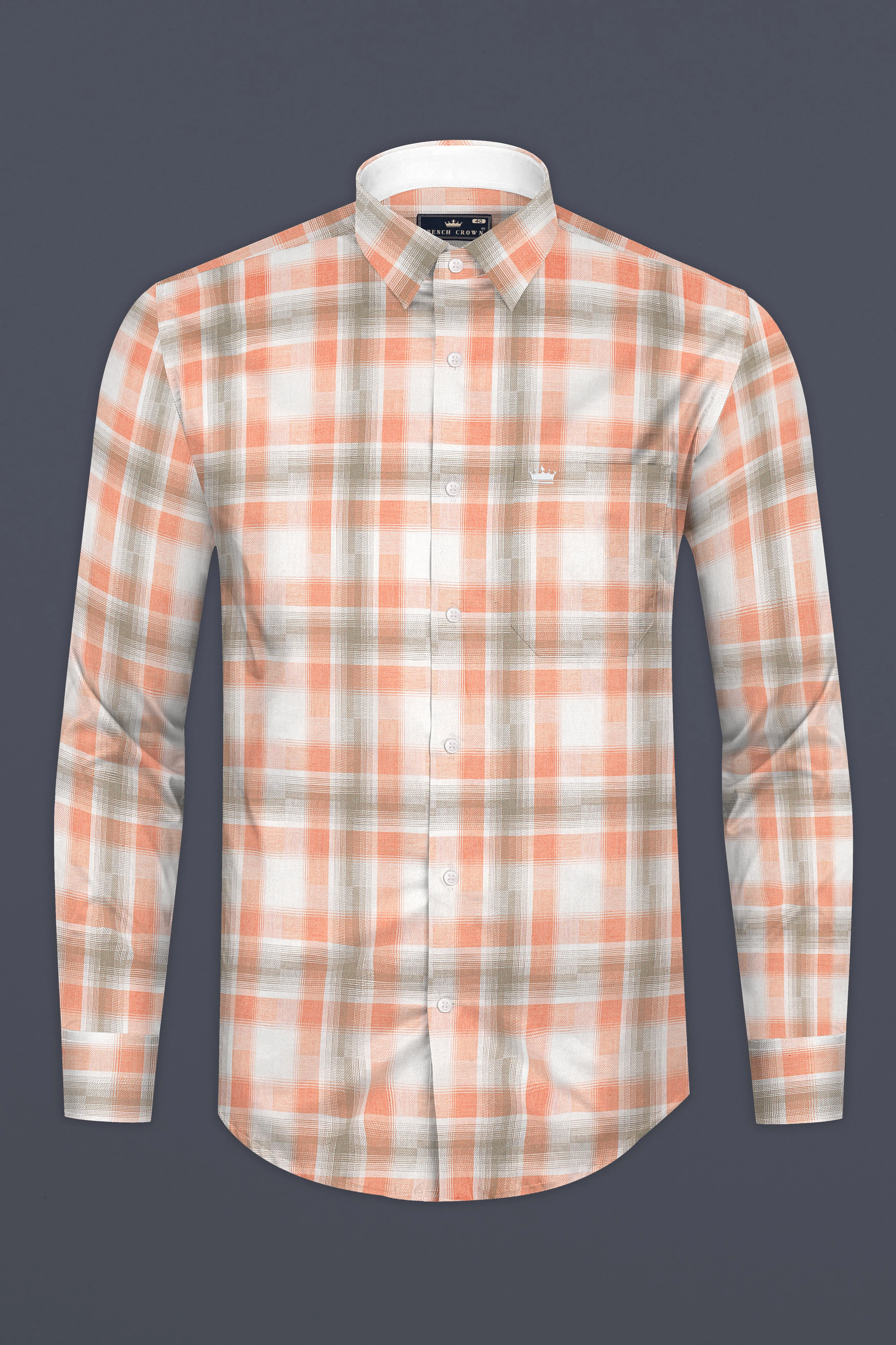 Beaver Brown and Zinnwaldite Twill Checkered Premium Cotton Shirt sold by French Crown product image thumbnail 4