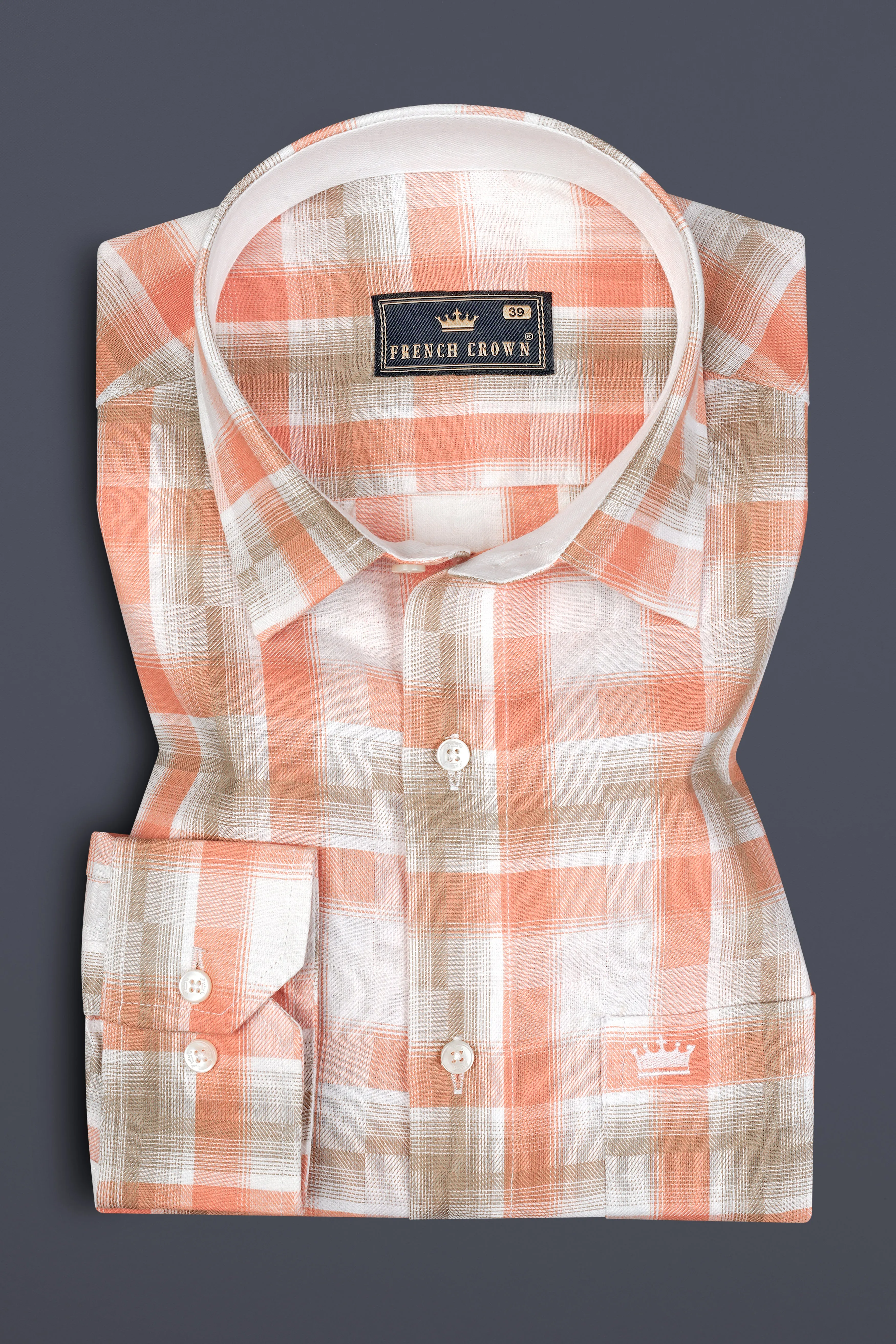 Beaver Brown and Zinnwaldite Twill Checkered Premium Cotton Shirt sold by French Crown product image thumbnail 3