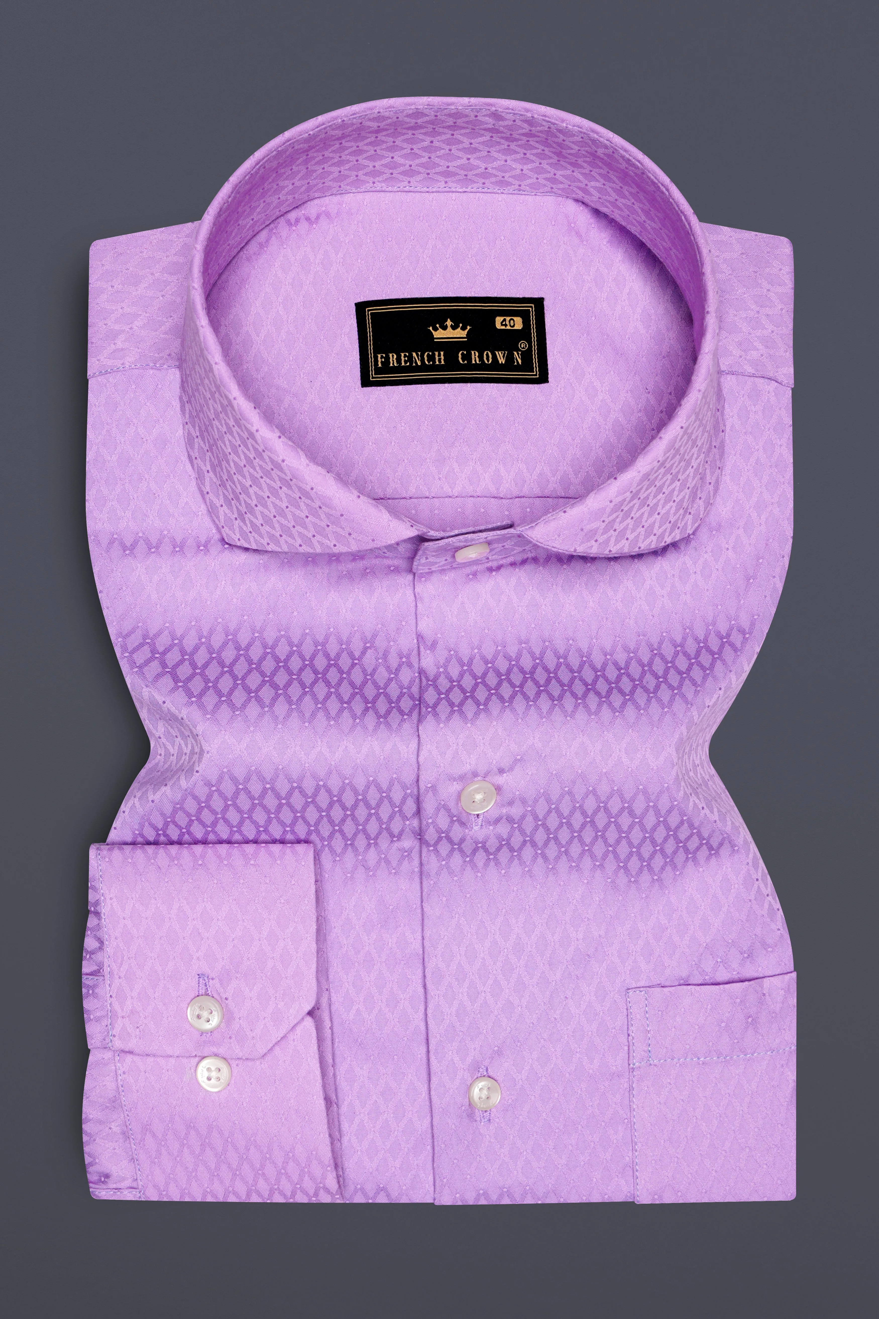 Florique-Wisteria Purple Jacquard Textured Premium Cotton Dress Shirt sold by French Crown product image thumbnail 4