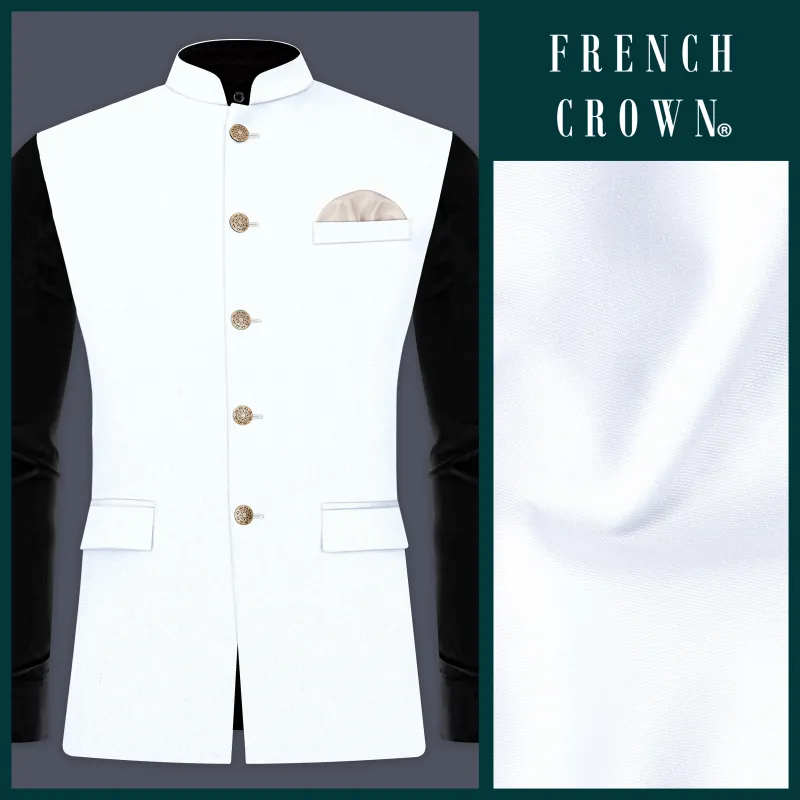 Bright White Stretchable Wool Rich Nehru Jacket sold by French Crown
