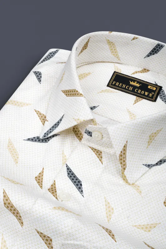 Bright White with brown and blue printed Dobby Textured Premium Giza Cotton Shirt sold by French Crown