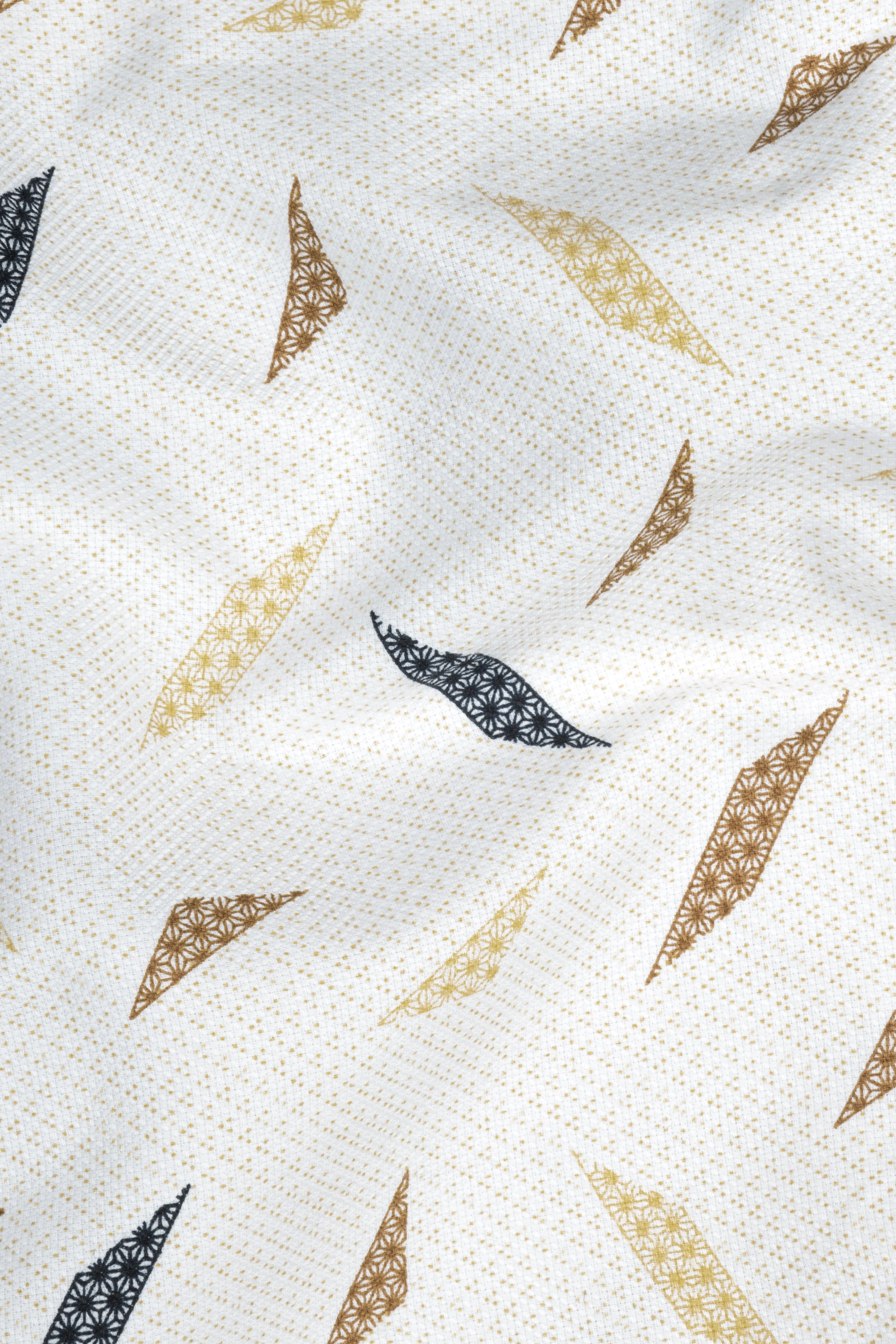 Bright White with brown and blue printed Dobby Textured Premium Giza Cotton Shirt sold by French Crown product image thumbnail 2