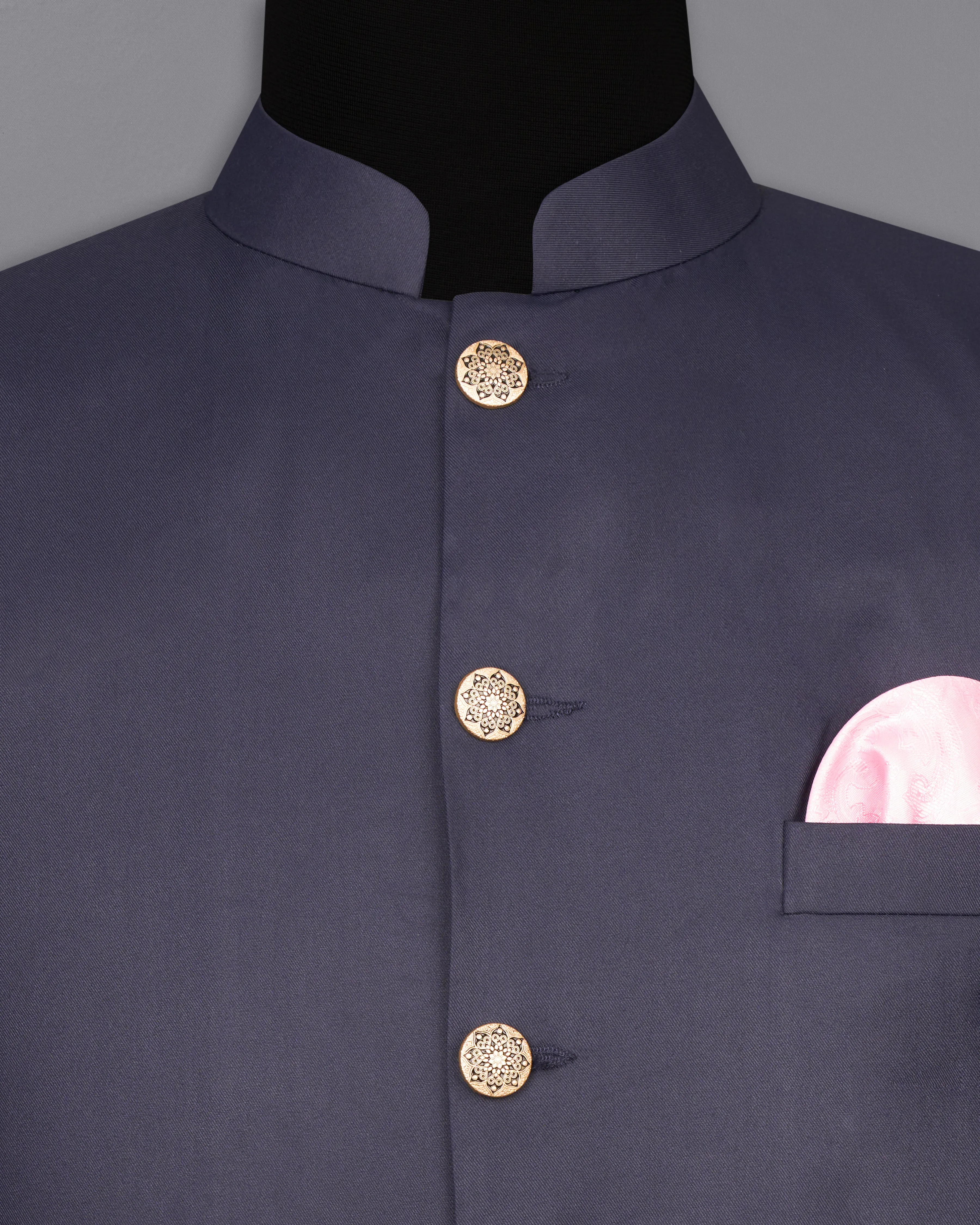 Gunmetal Blue Solid Nehru Jacket sold by French Crown product image thumbnail 5