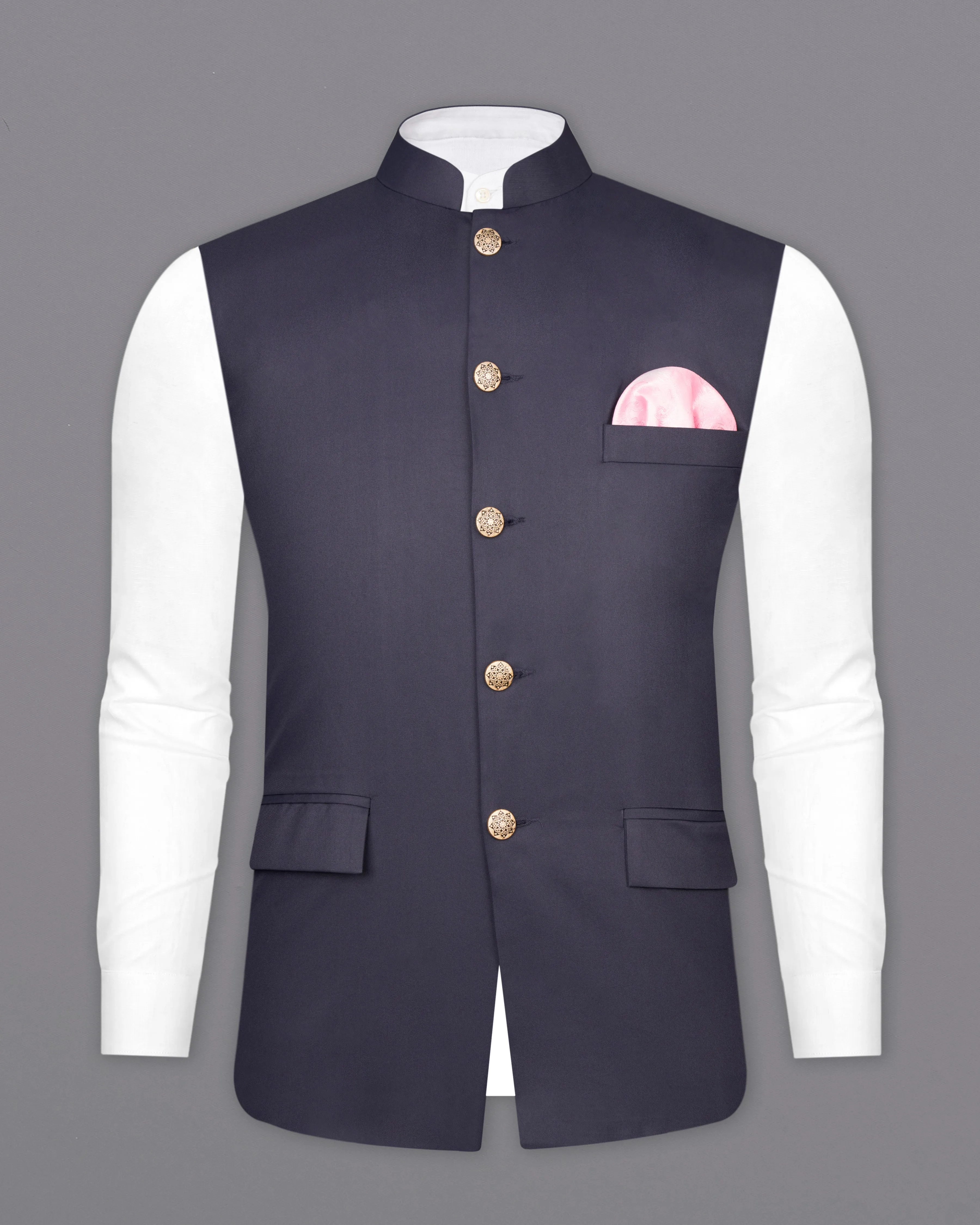 Gunmetal Blue Solid Nehru Jacket sold by French Crown product image thumbnail 2
