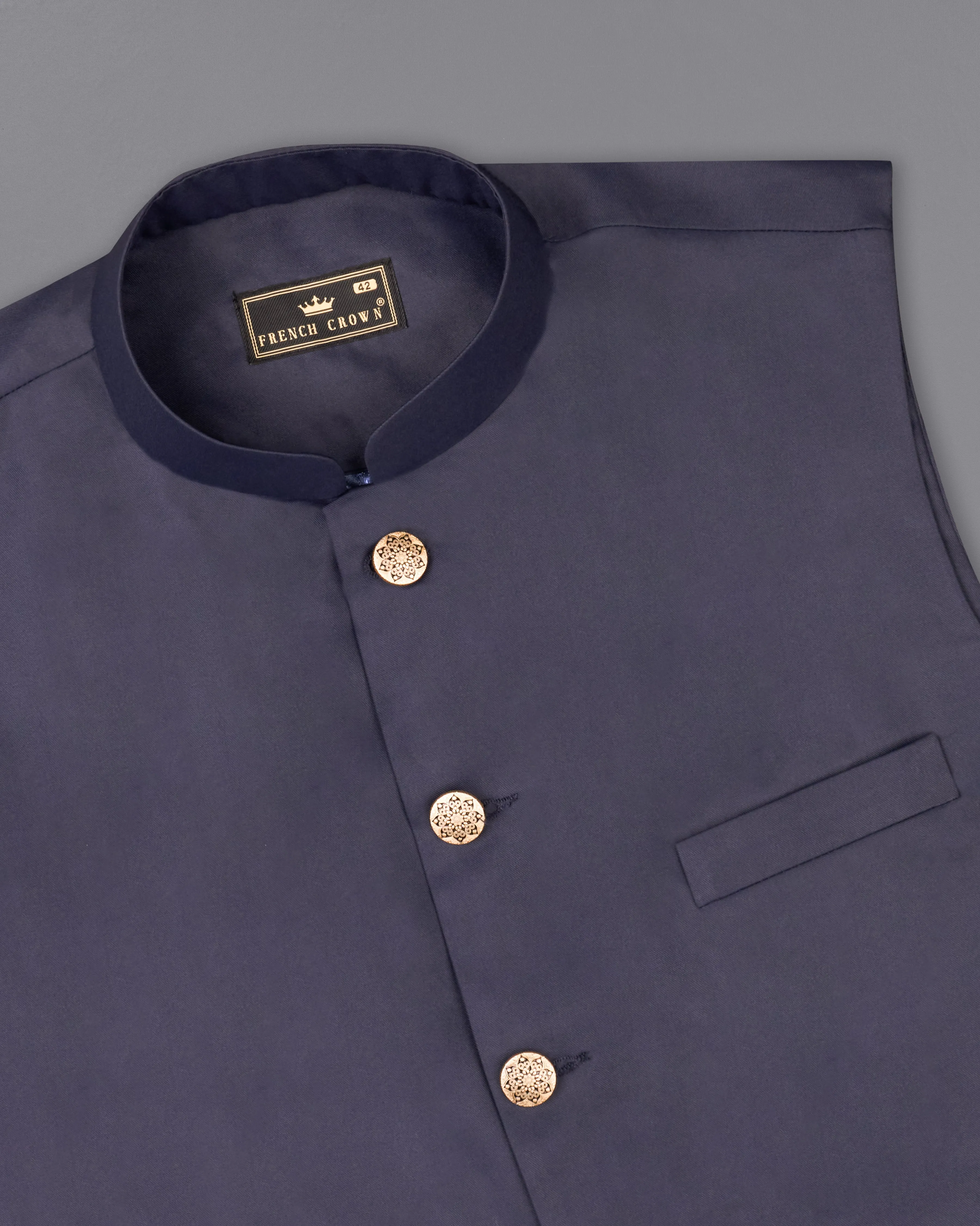 Gunmetal Blue Solid Nehru Jacket sold by French Crown product image thumbnail 4