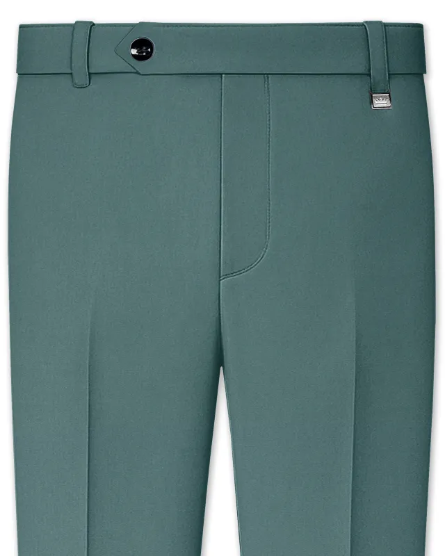 Travliam-William Green Wool Rich Slight Stretch Waistband Pant sold by French Crown