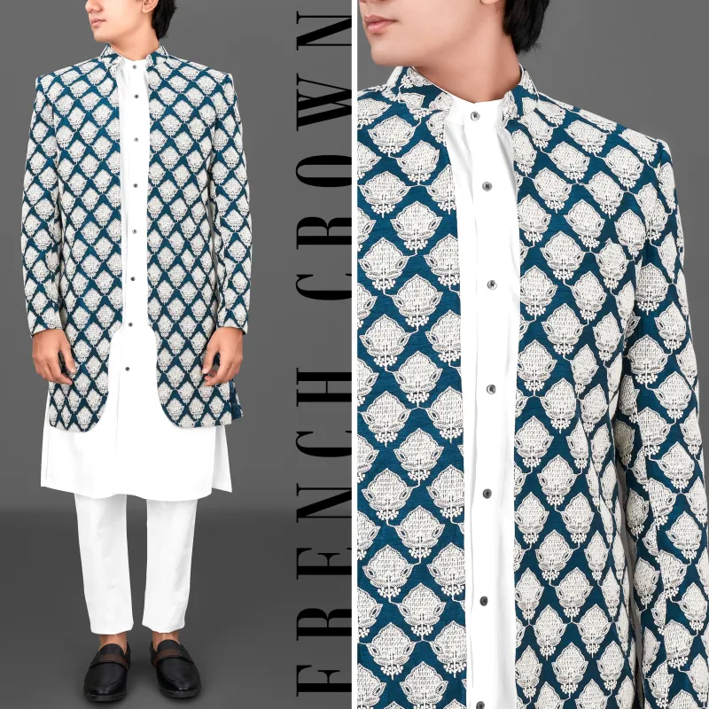 Bright White Subtle Sheen Super Soft Premium Cotton Kurta K198-SH024 (Full Centre Button) sold by French Crown