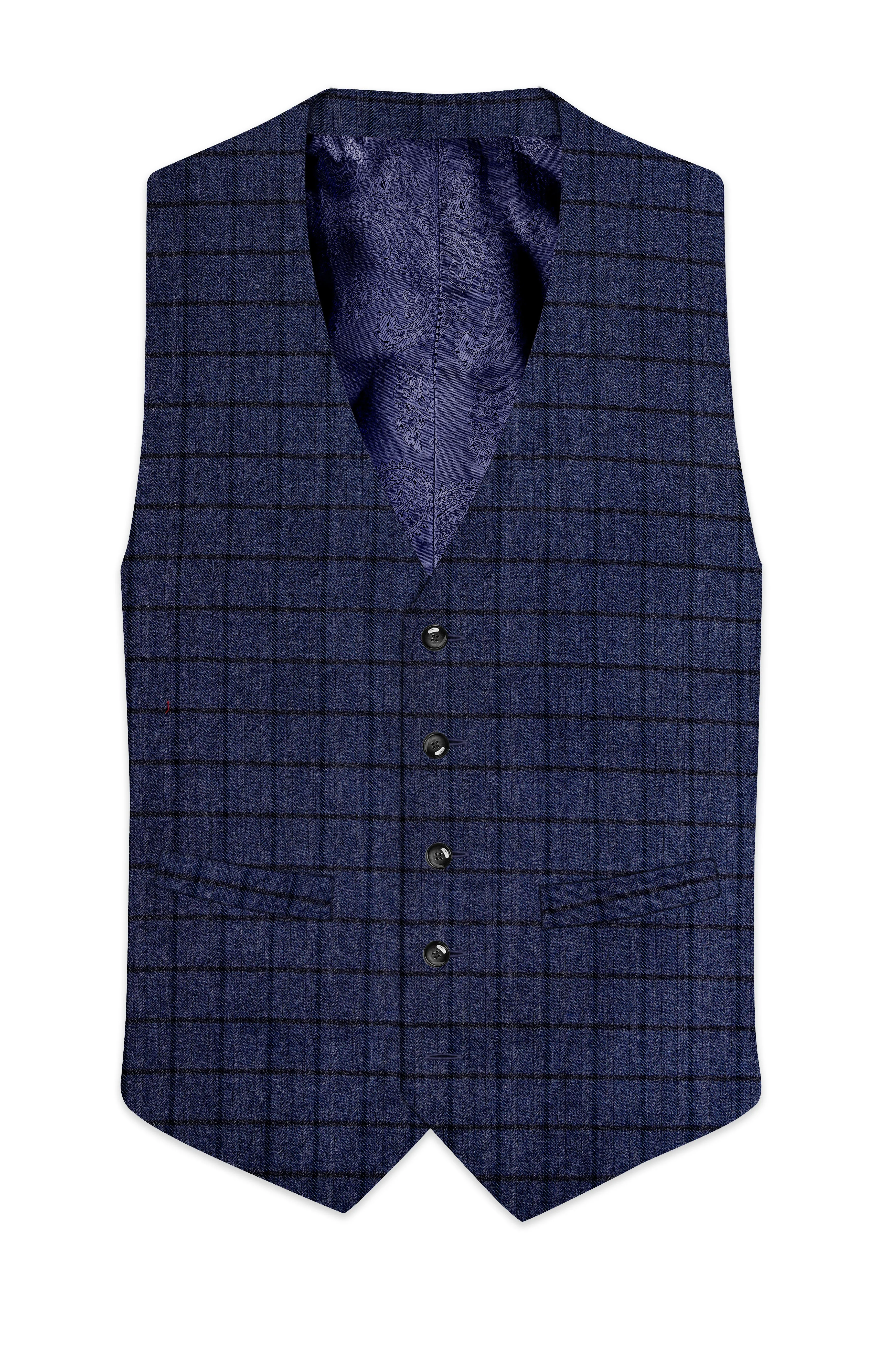 Ebony Clay Blue Windowpane Tweed Waistcoat sold by French Crown product image thumbnail 2