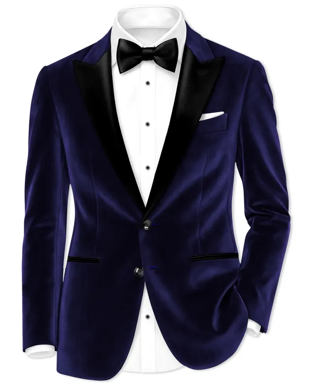 Azurion-Royal Blue Velvet Peak Lapel Tuxedo Blazer sold by French Crown