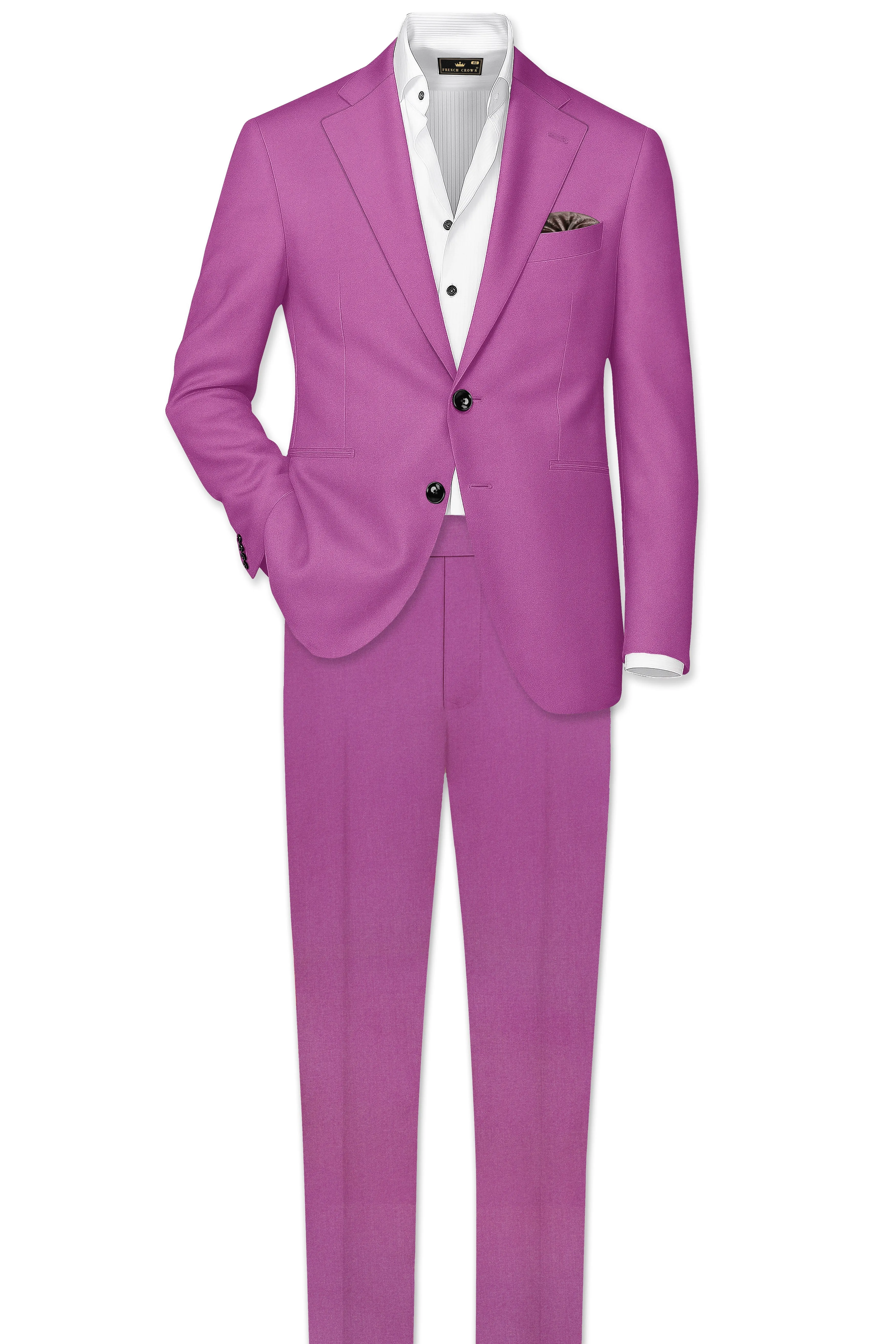 Rosvoy-Trendy Pink Wool Rich Single Breasted Slight Stretch Suit sold by French Crown product image thumbnail 4