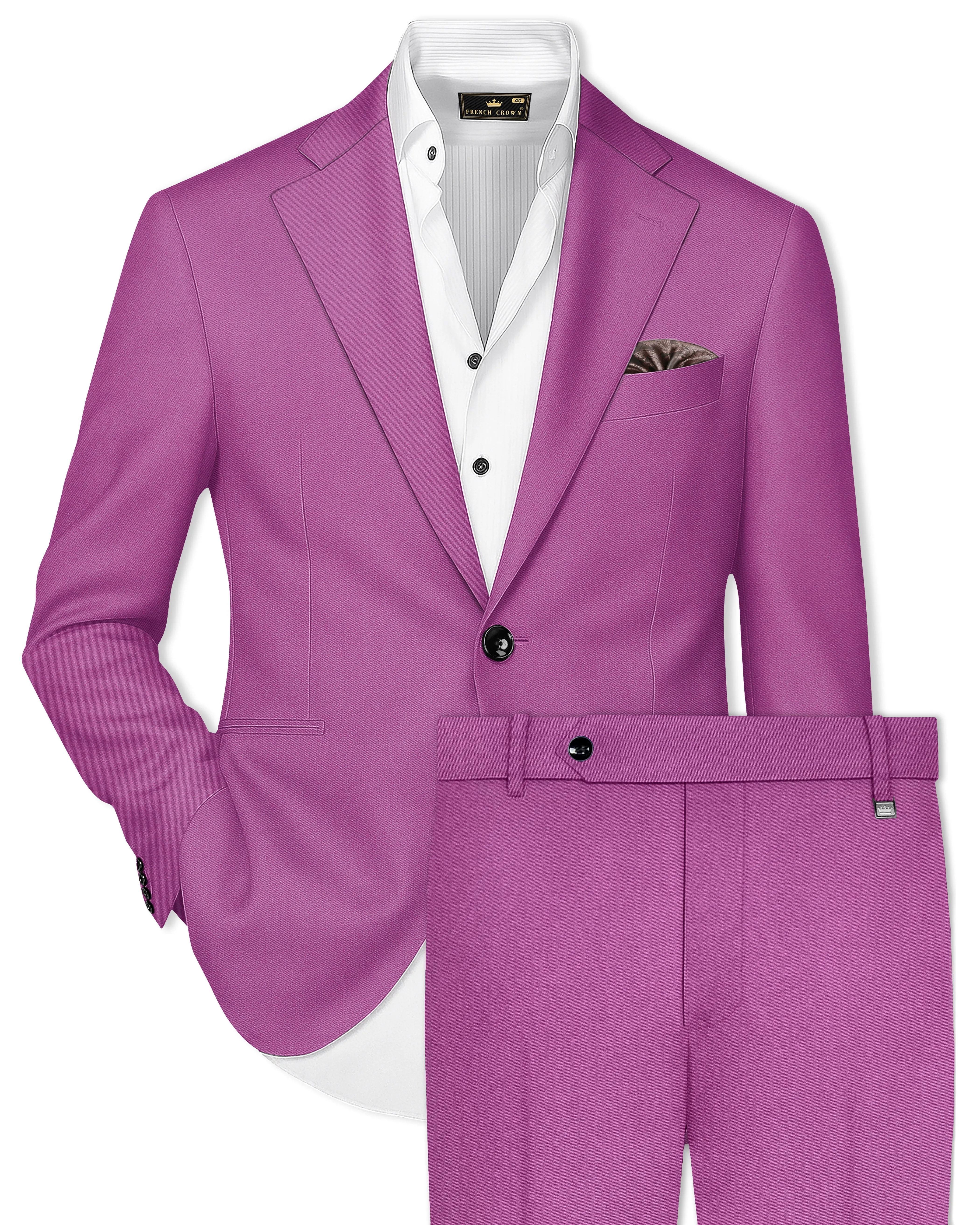 Rosvoy-Trendy Pink Wool Rich Single Breasted Slight Stretch Suit sold by French Crown