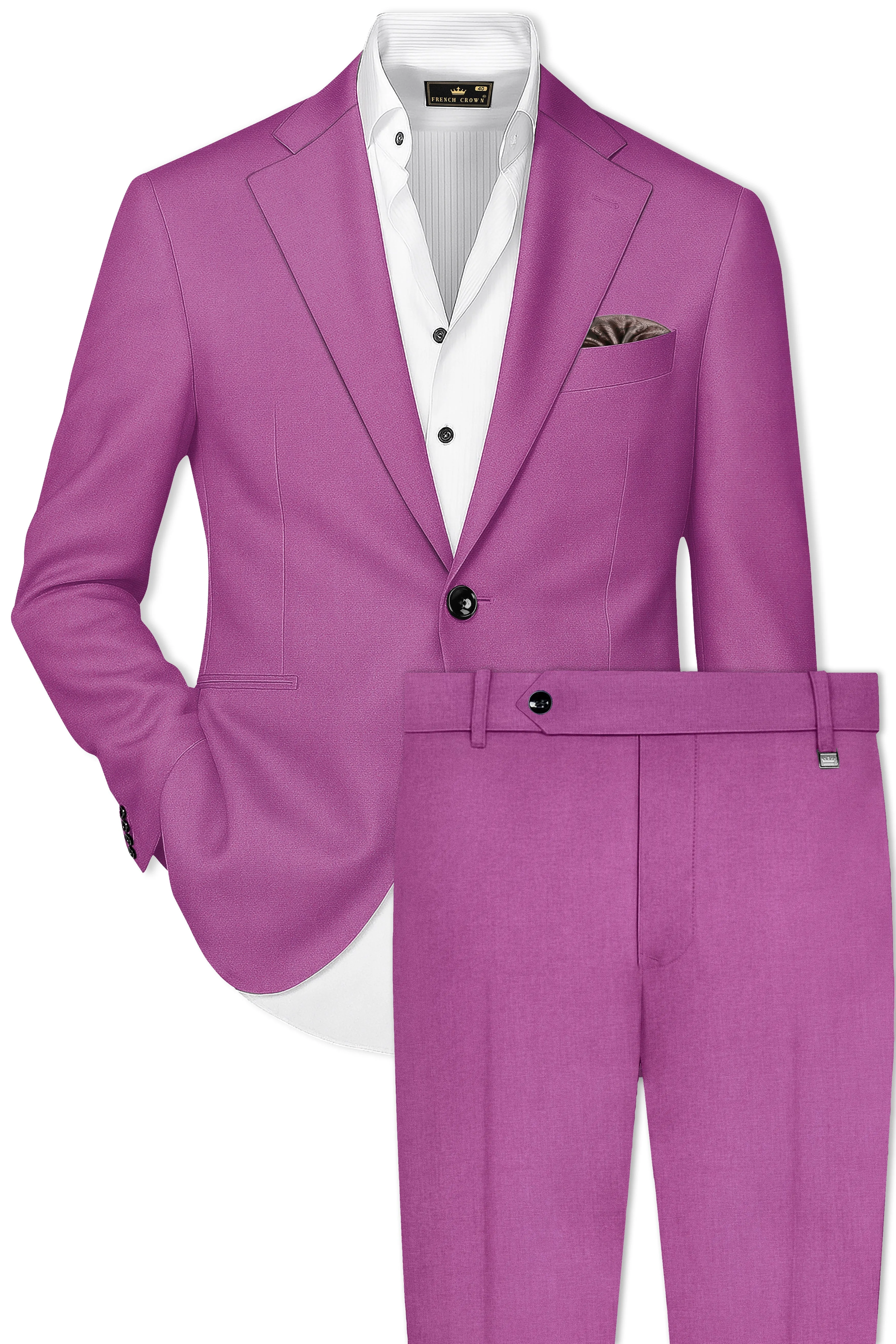 Rosvoy-Trendy Pink Wool Rich Single Breasted Slight Stretch Suit sold by French Crown product image thumbnail 2
