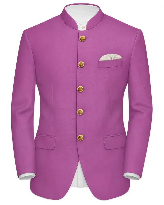 Rosvoy-Trendy Pink Wool Rich Bandhgala Slight Stretch Blazer sold by French Crown