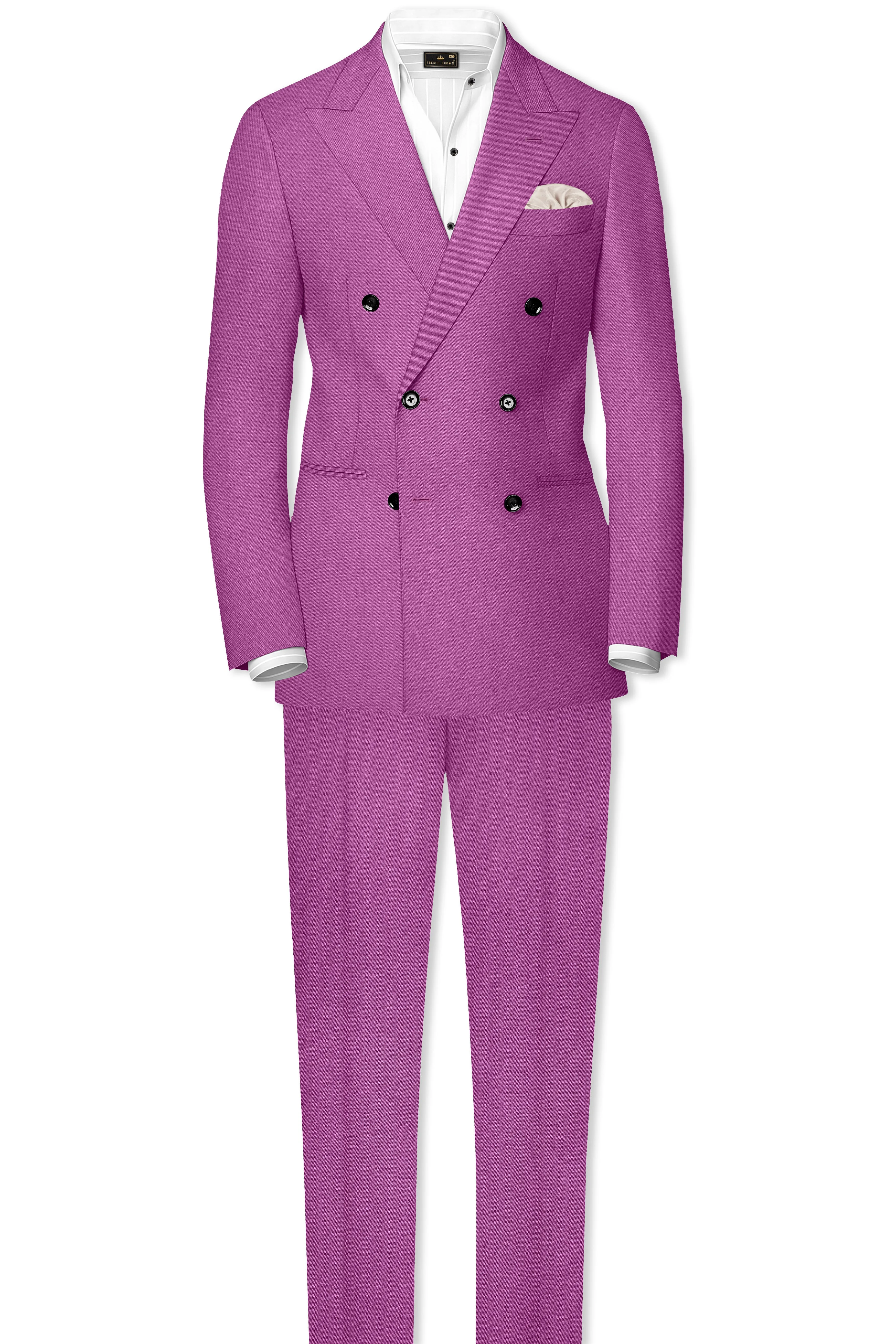 Rosvoy-Trendy Pink Wool Rich Double Breasted Slight Stretch Suit sold by French Crown product image thumbnail 4