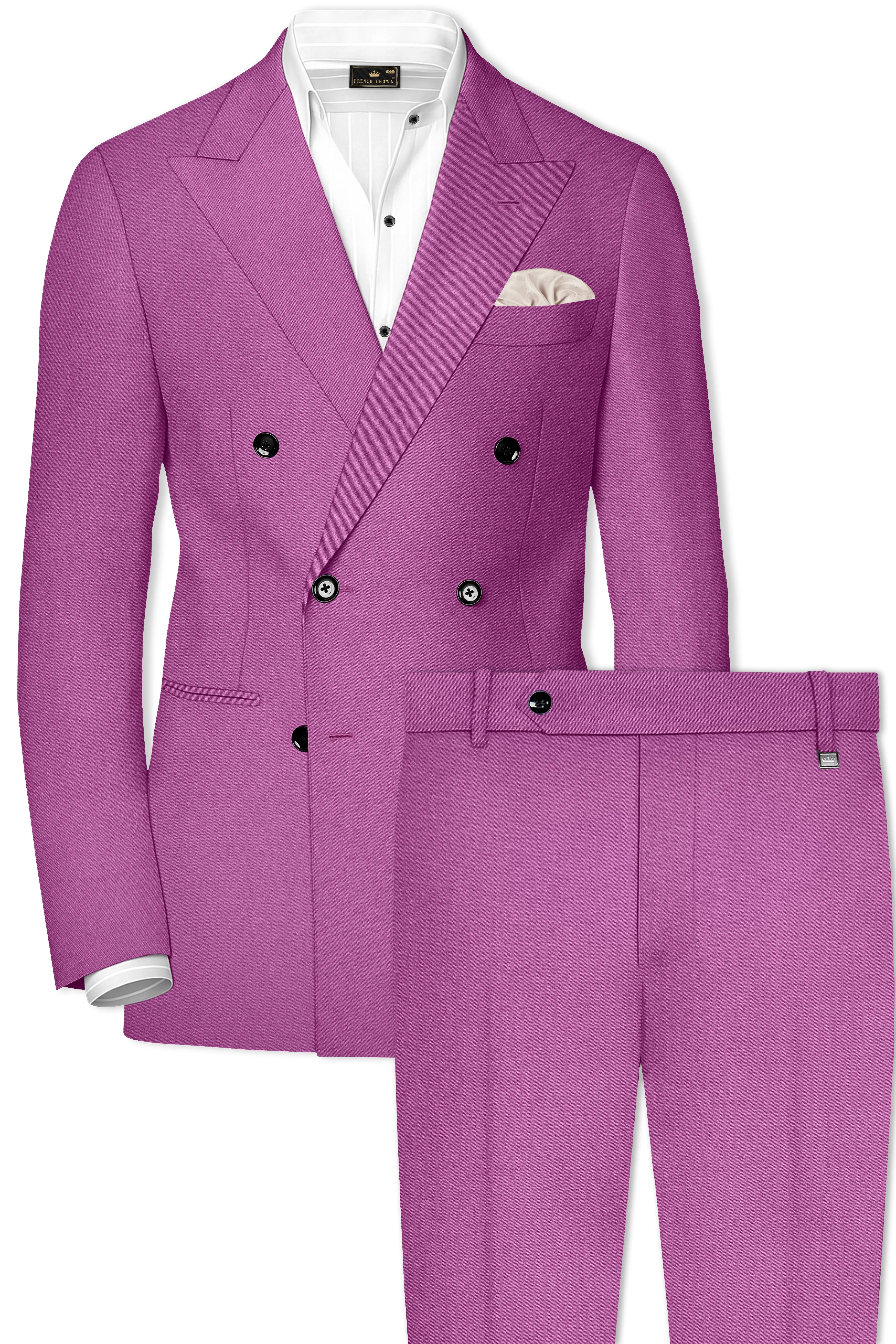 Rosvoy-Trendy Pink Wool Rich Double Breasted Slight Stretch Suit sold by French Crown product image thumbnail 2