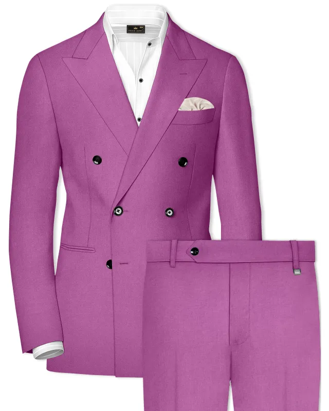 Rosvoy-Trendy Pink Wool Rich Double Breasted Slight Stretch Suit sold by French Crown
