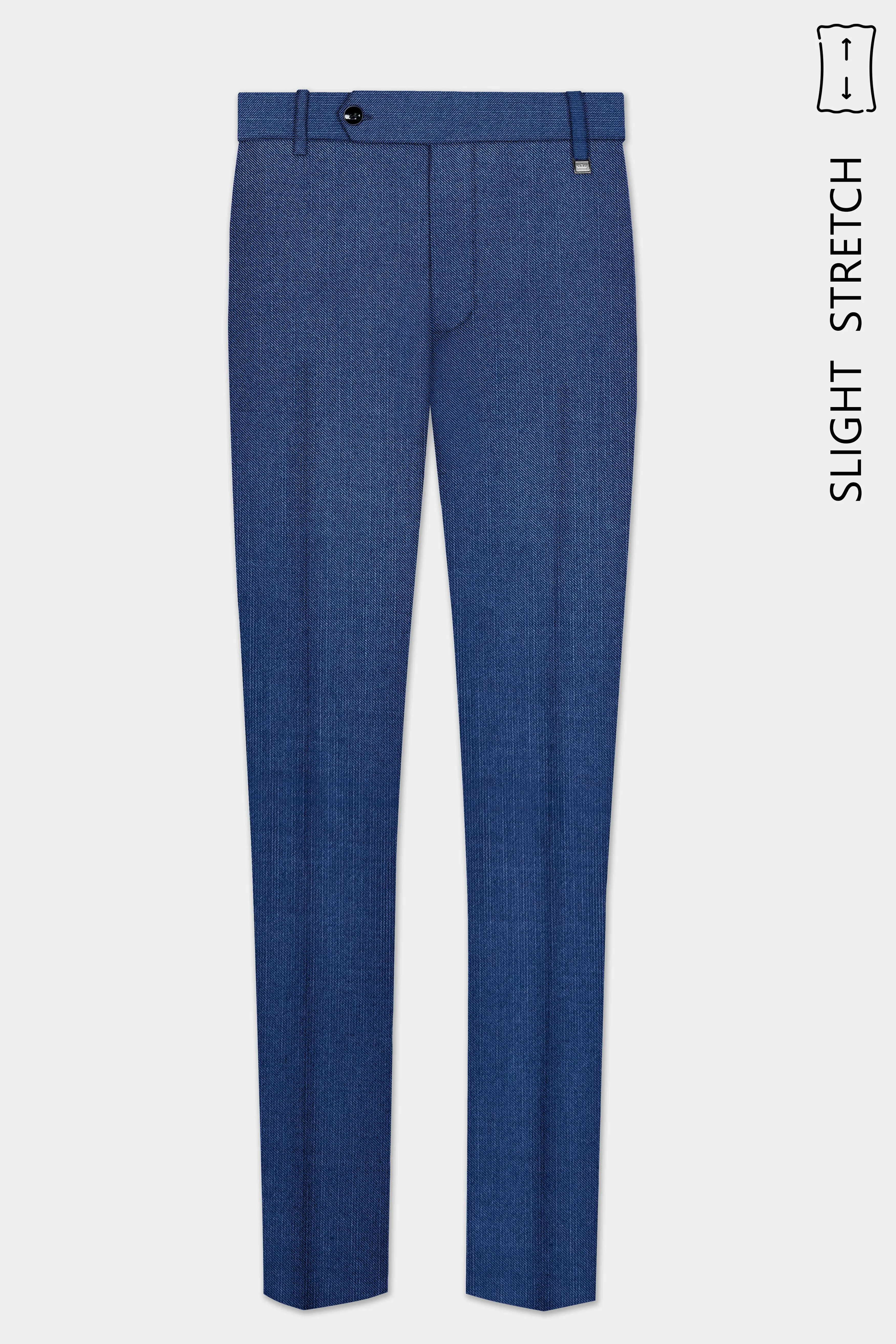 Marinoir-Cello Blue Solid Wool Rich Slight Stretch Waistband Pant sold by French Crown product image thumbnail 2