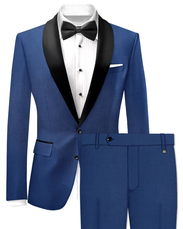 Marinoir-Cello Blue Wool Rich Tuxedo Slight Stretch Suit made by French Crown