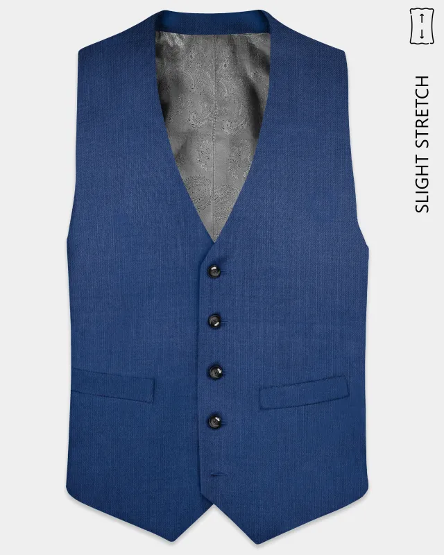 Marinoir-Cello Blue Solid Wool Rich Slight Stretch Waistcoat sold by French Crown
