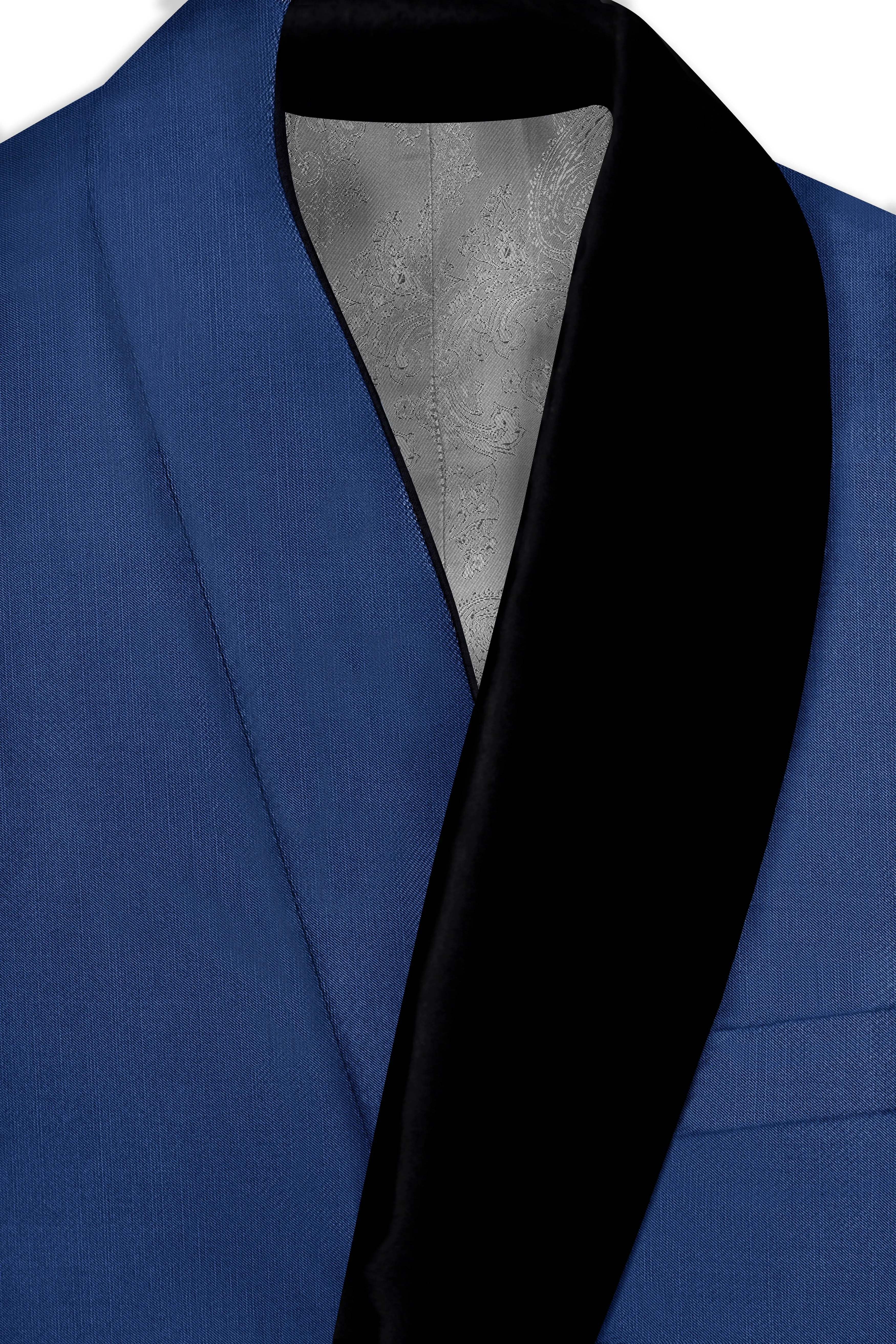 Marinoir-Cello Blue Wool Rich Tuxedo Slight Stretch Blazer sold by French Crown product image thumbnail 4
