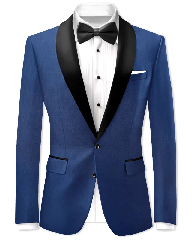 Marinoir-Cello Blue Wool Rich Tuxedo Slight Stretch Blazer made by French Crown