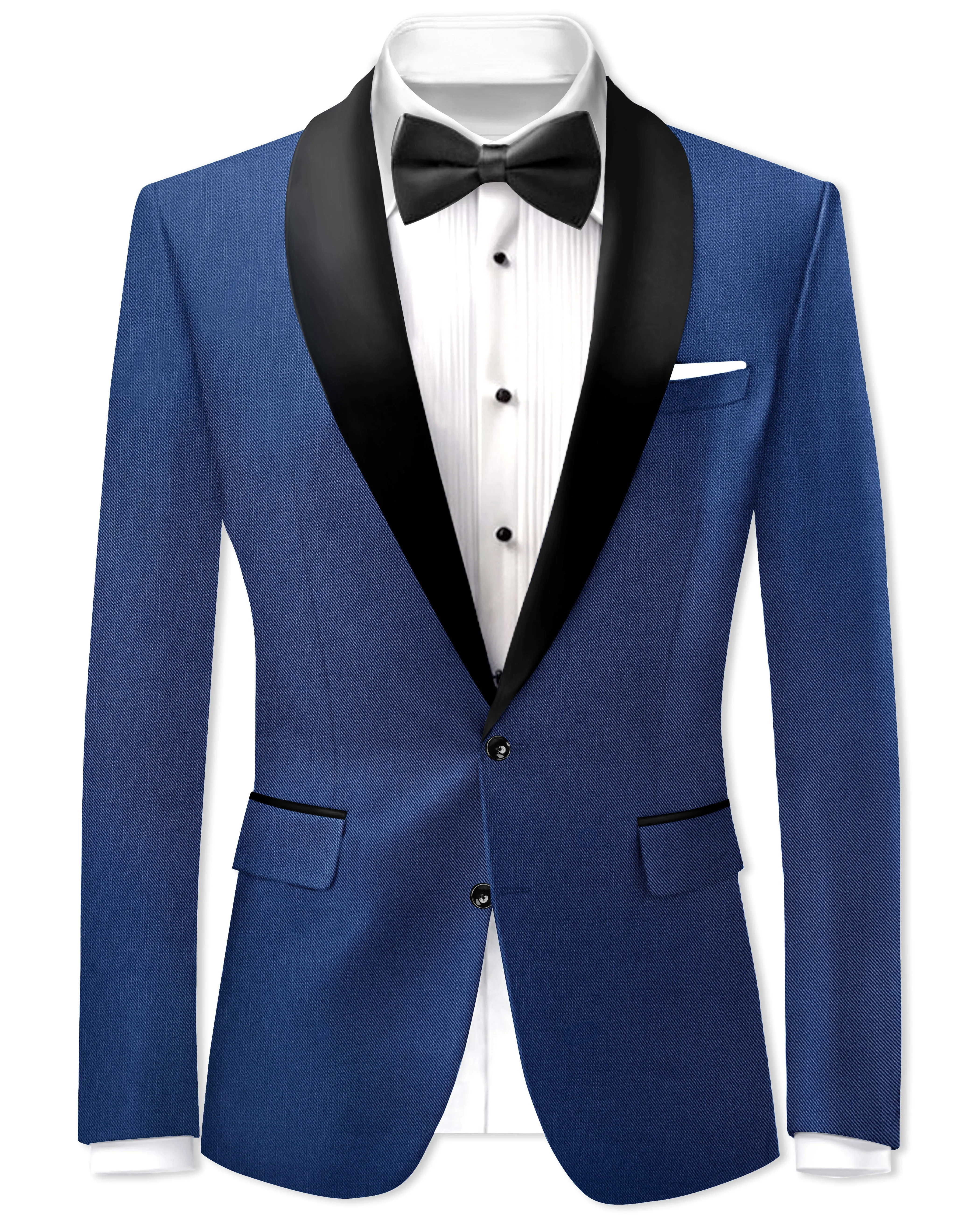 Marinoir-Cello Blue Wool Rich Tuxedo Slight Stretch Blazer sold by French Crown
