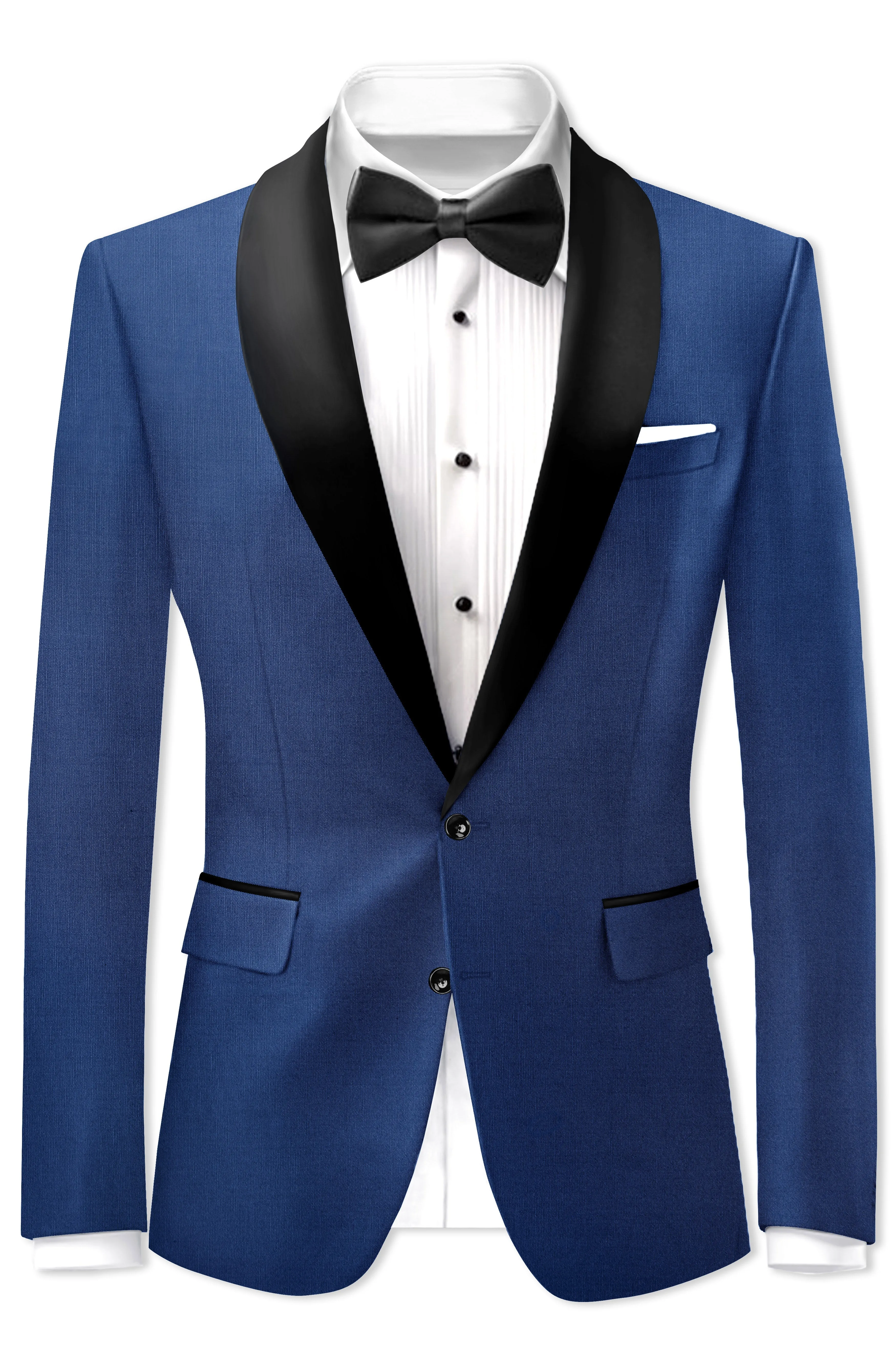 Marinoir-Cello Blue Wool Rich Tuxedo Slight Stretch Blazer sold by French Crown product image thumbnail 2