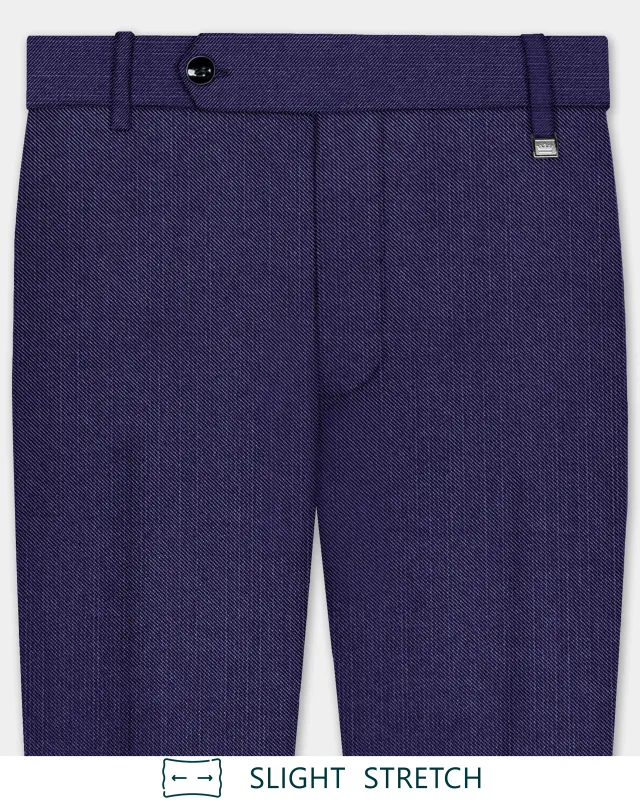 Triton-Martinique Blue Solid Wool Rich Slight Stretch Waistband Pant sold by French Crown