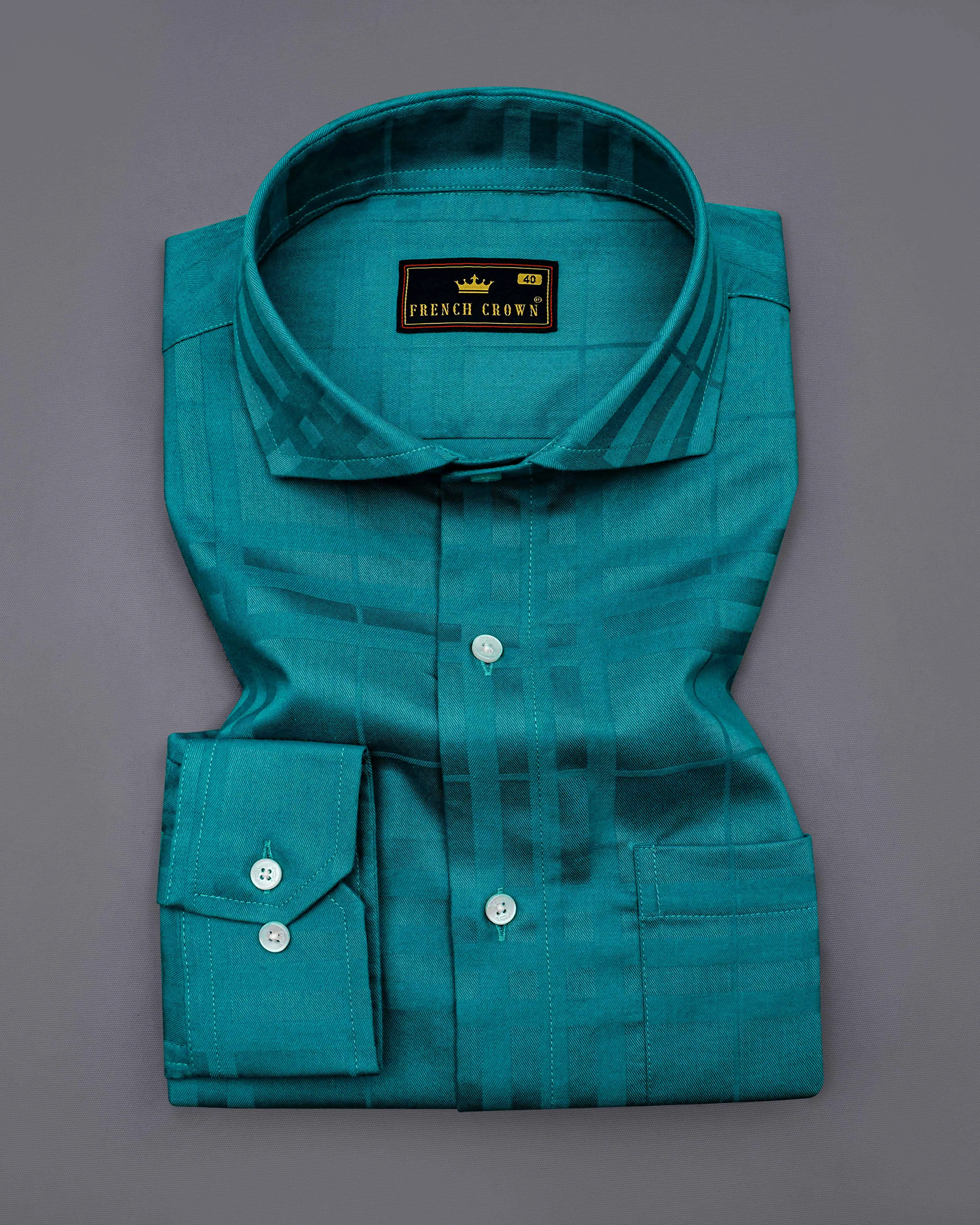Surfie Green Plaid Dobby Textured Premium Giza Cotton Shirt sold by French Crown product image thumbnail 3