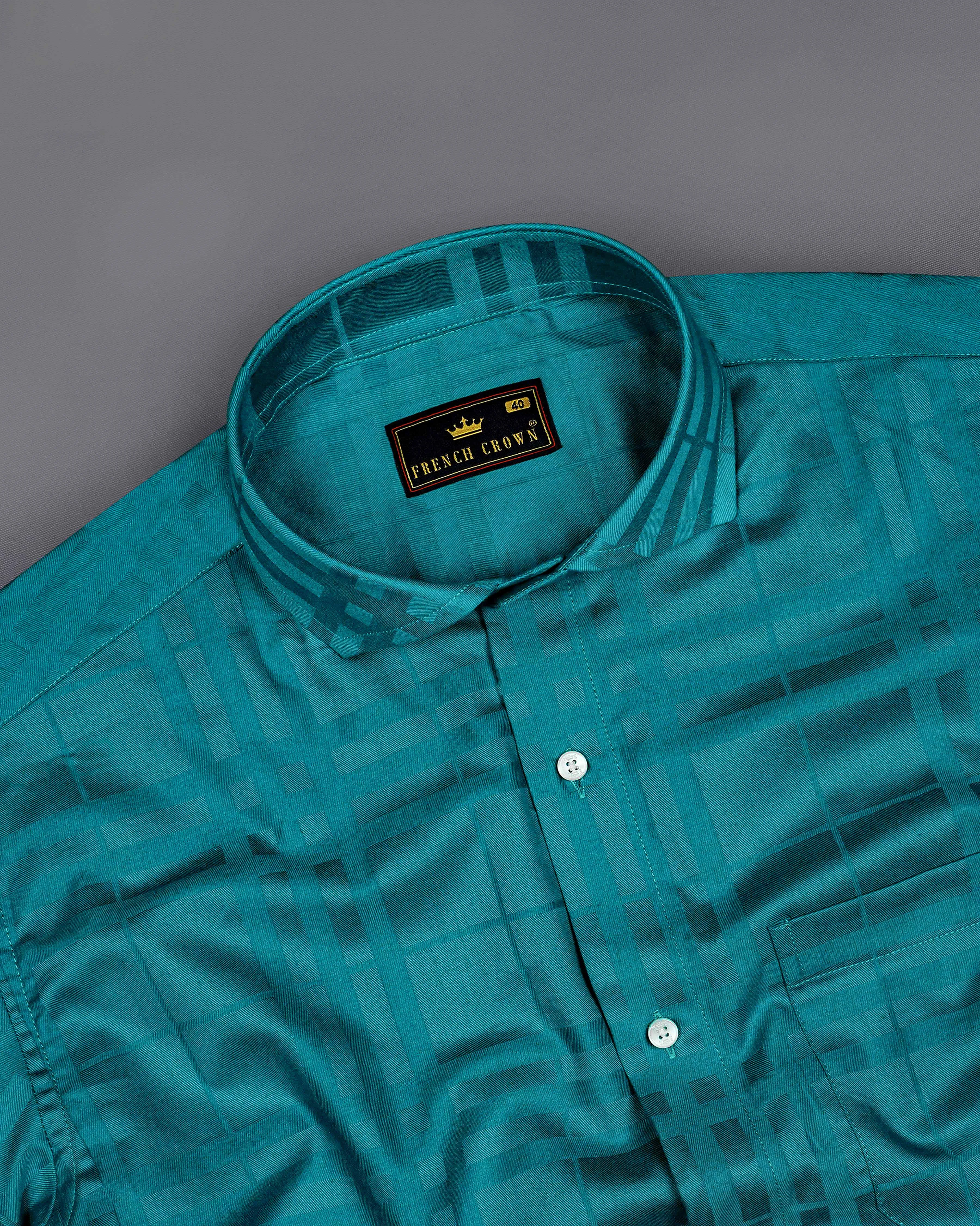 Surfie Green Plaid Dobby Textured Premium Giza Cotton Shirt sold by French Crown product image thumbnail 4