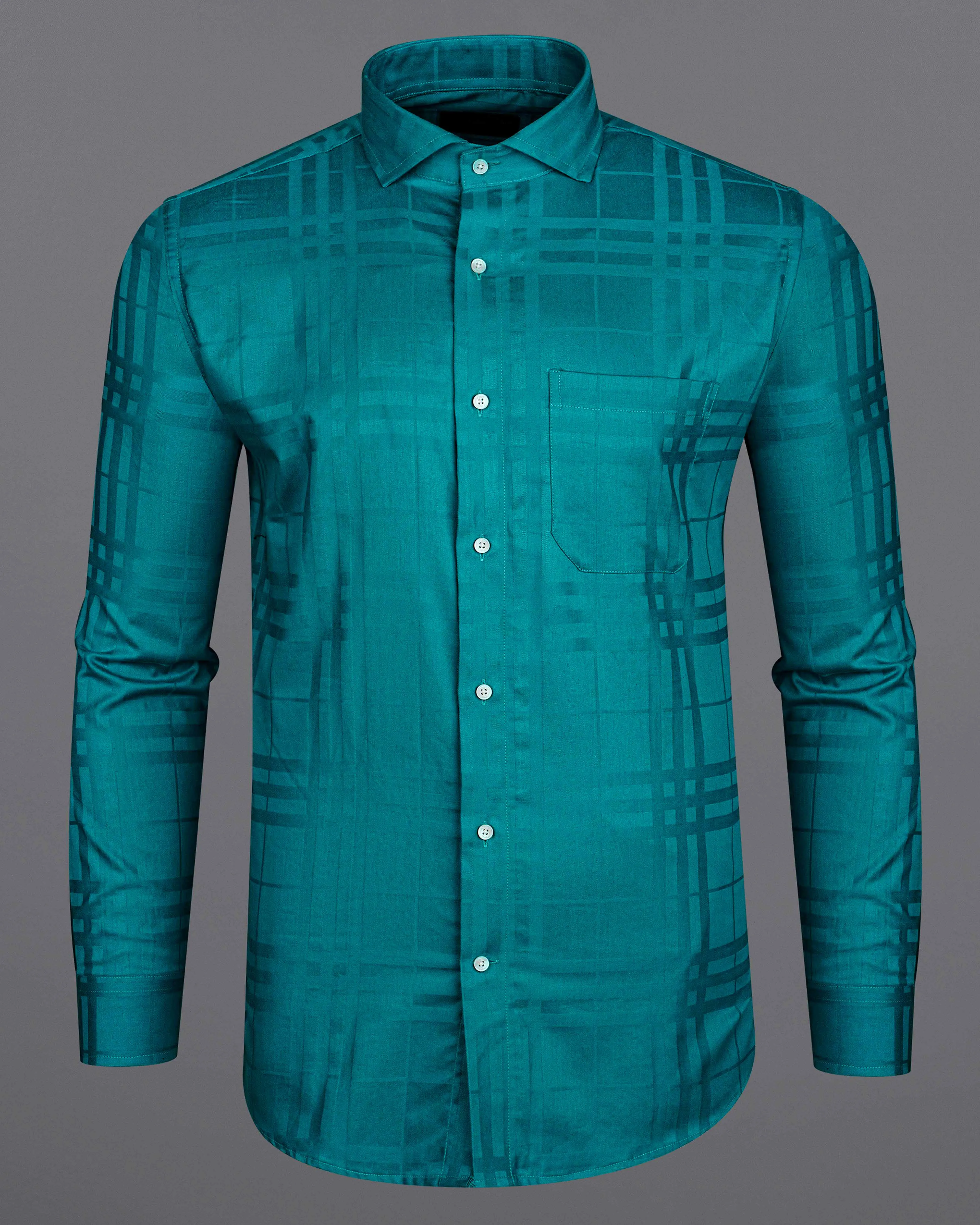 Surfie Green Plaid Dobby Textured Premium Giza Cotton Shirt sold by French Crown product image thumbnail 5