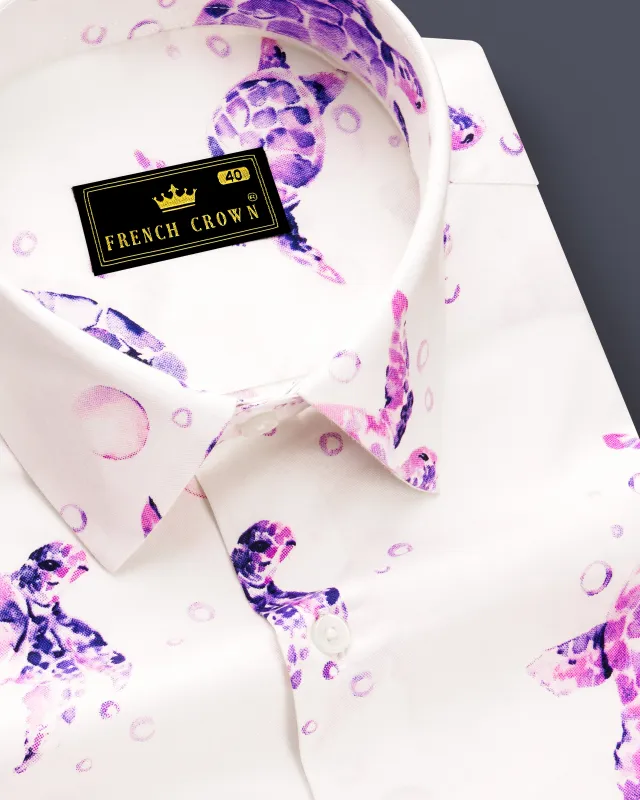 Bianora-Bright White And Eminence Purple Turtles Printed Super Soft Premium Cotton Casual Shirt sold by French Crown