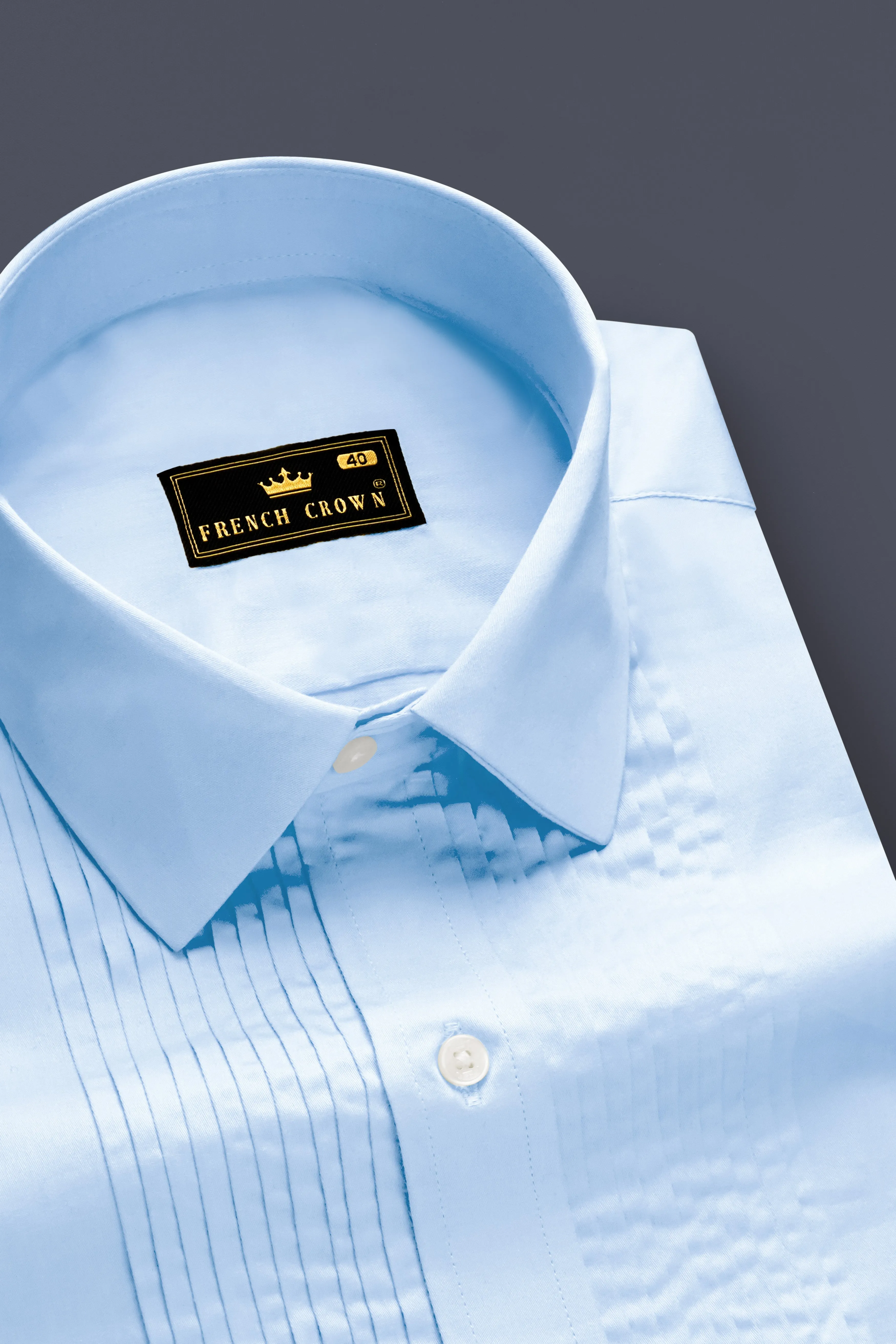 Serene Sky-Periwinkle Blue Solid Subtle Sheen Super Soft Premium Cotton Tuxedo Shirt sold by French Crown product image thumbnail 4