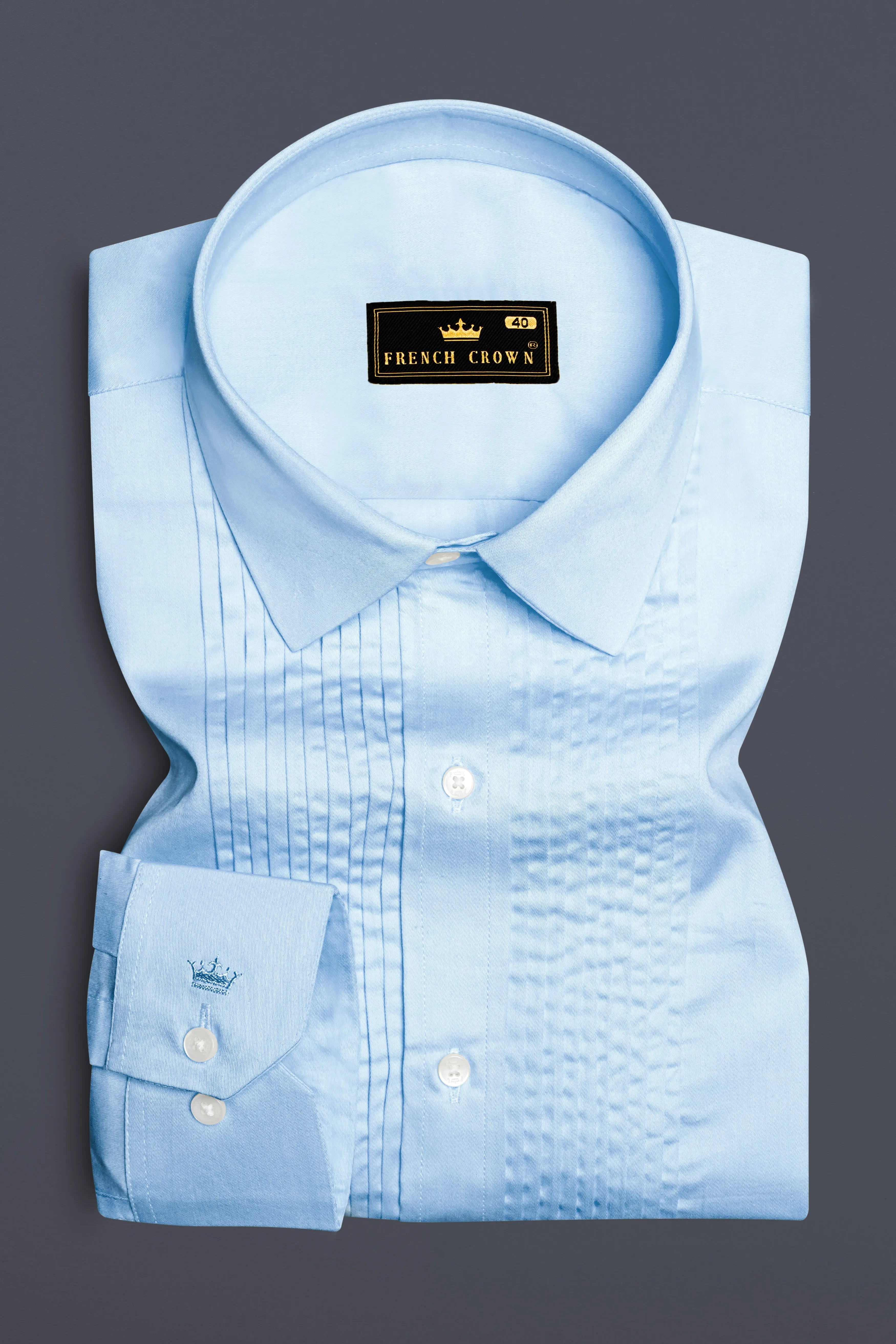 Serene Sky-Periwinkle Blue Solid Subtle Sheen Super Soft Premium Cotton Tuxedo Shirt sold by French Crown product image thumbnail 2